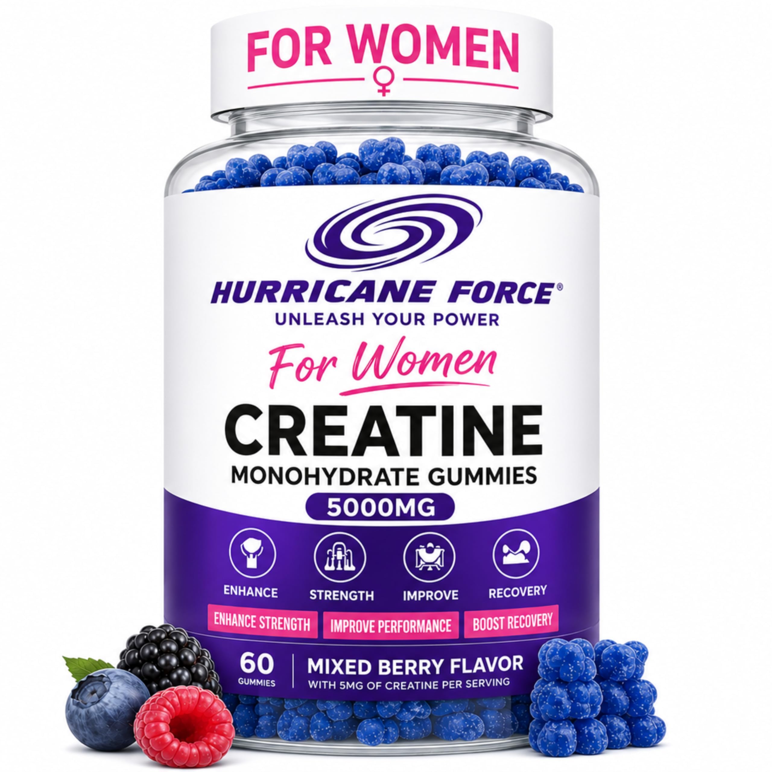 Creatine Gummies for Women Sugar Free – Women’s Creatine Monohydrate Chews for Lean Muscle, Energy, Endurance & Recovery, No Bloat Daily Workout & Wellness Supplement, Mixed Berry, 30‑Day Supply
