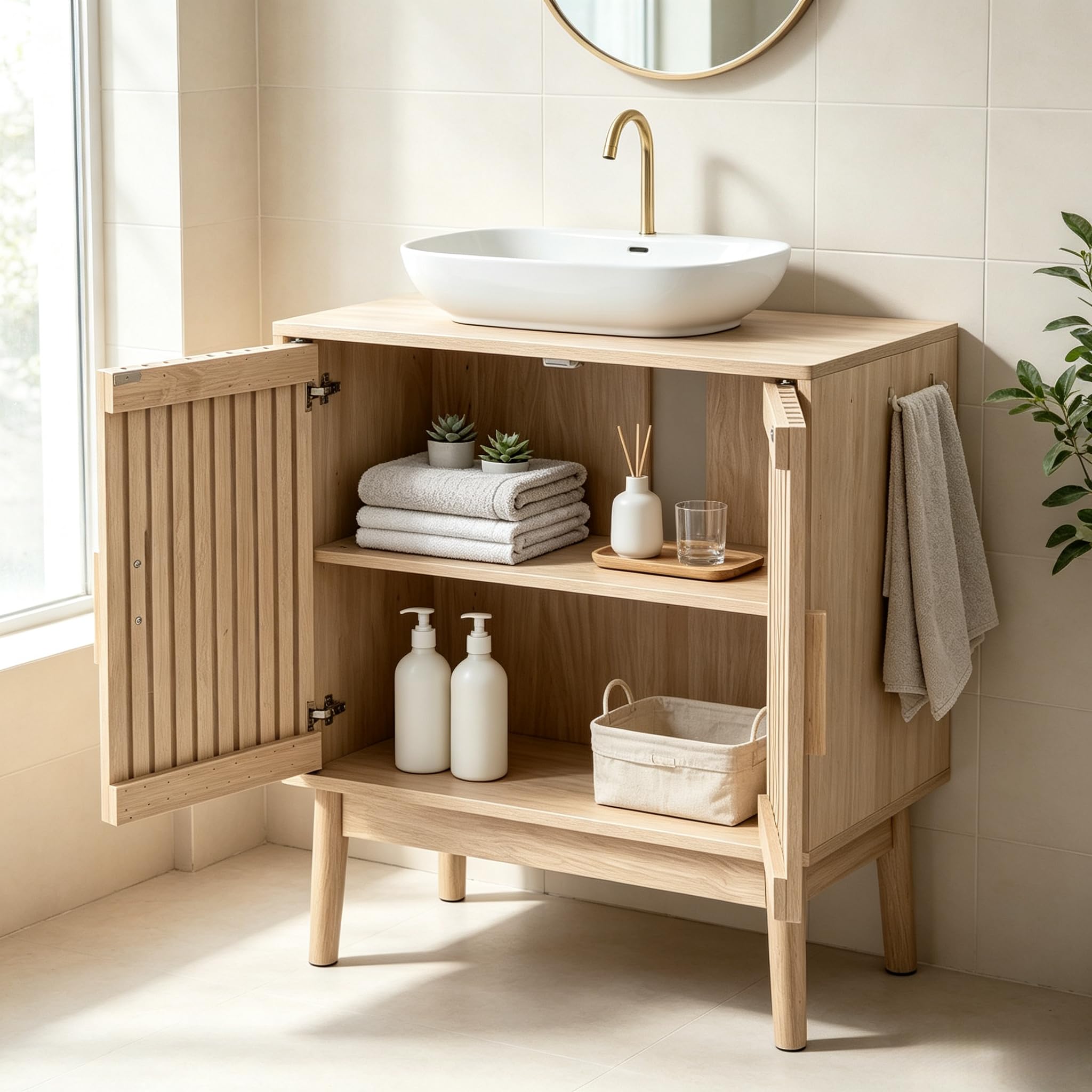 LIFEZEAL Mobile Sottolavabo per Bagno con 2 Ante e 2 Ripiani