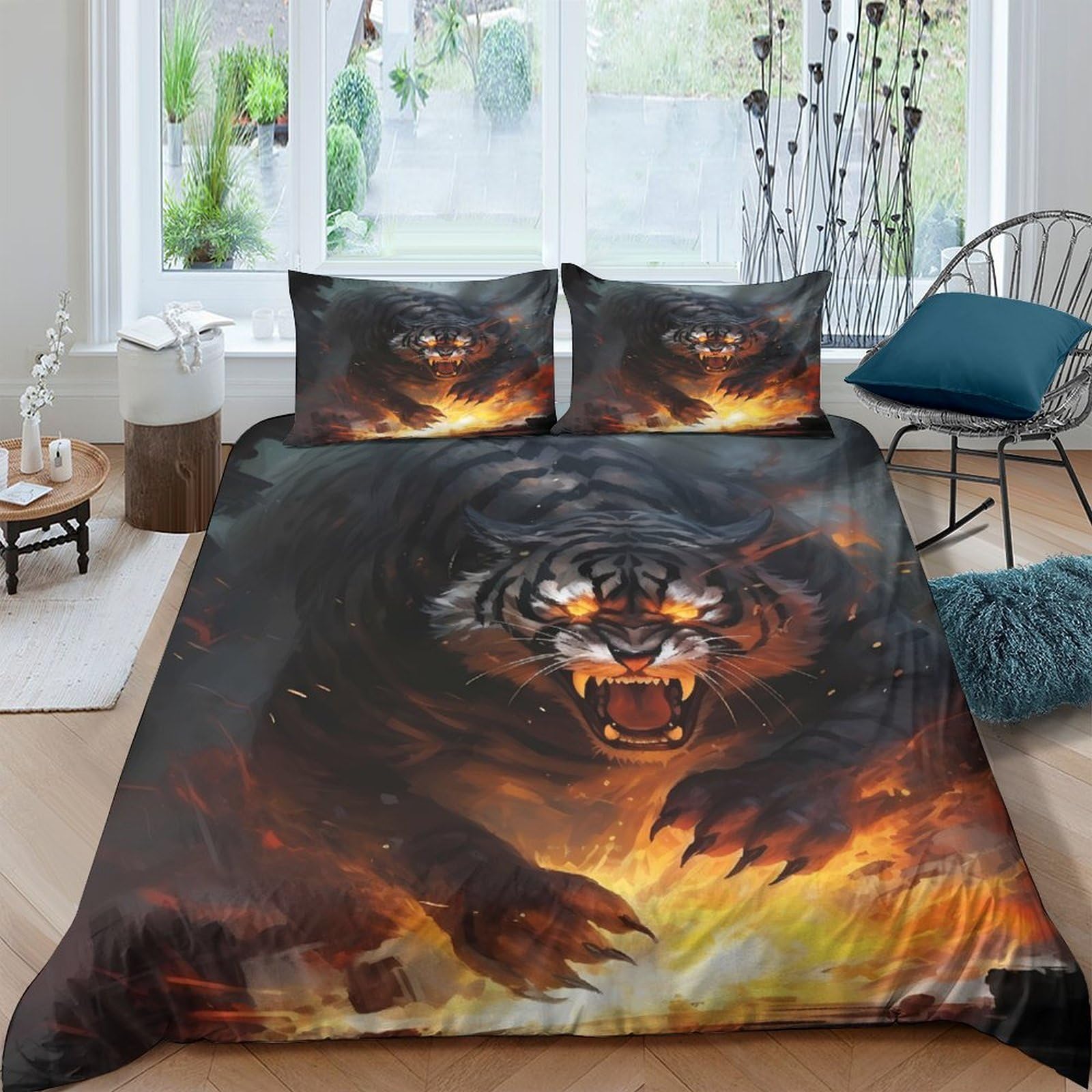 Ctjqhvkz Style-8 3D Printed Black Panther Fitted Sheet Microfiber Soft Bedroom Decor Fire Eyes Mattress Cover For Home Dorm Single（135X200cm）