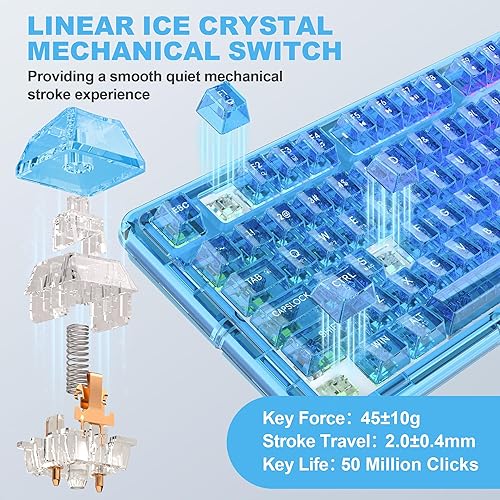 Miniatura 5 de Teclado mecánico transparente, teclados cremosos inalámbricos retroiluminados RGB, diseño acrílico transparente personalizable de intercambio en