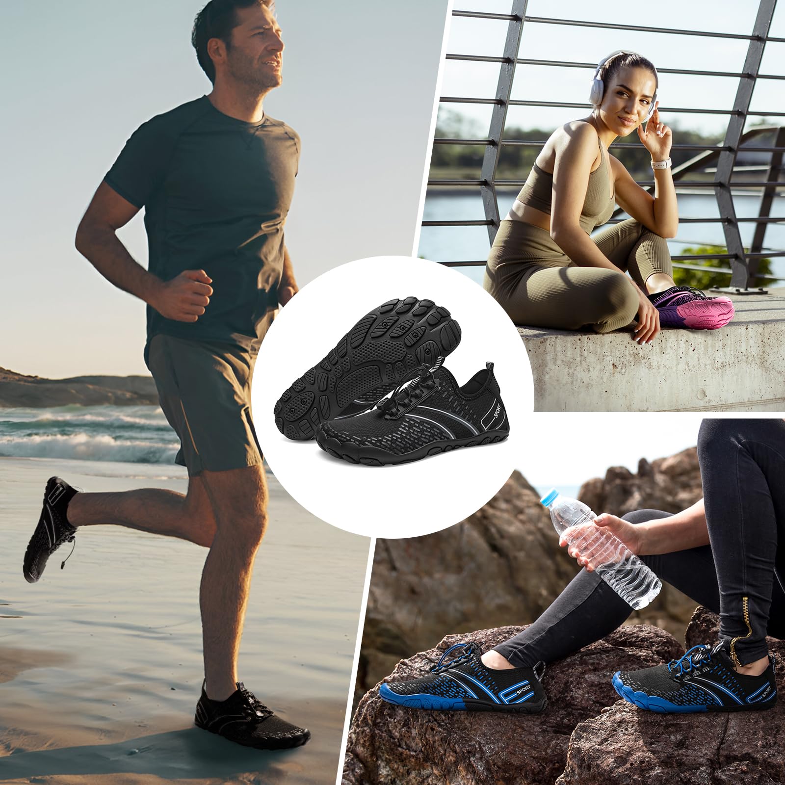 ATHMILE Zapatos acuáticos para senderismo y hombre descalzos para mujer, playa, natación, piscina, río, secado rápido, atléticos, puntera ancha, deportes al aire libre, kayak, barco, escalada, yoga