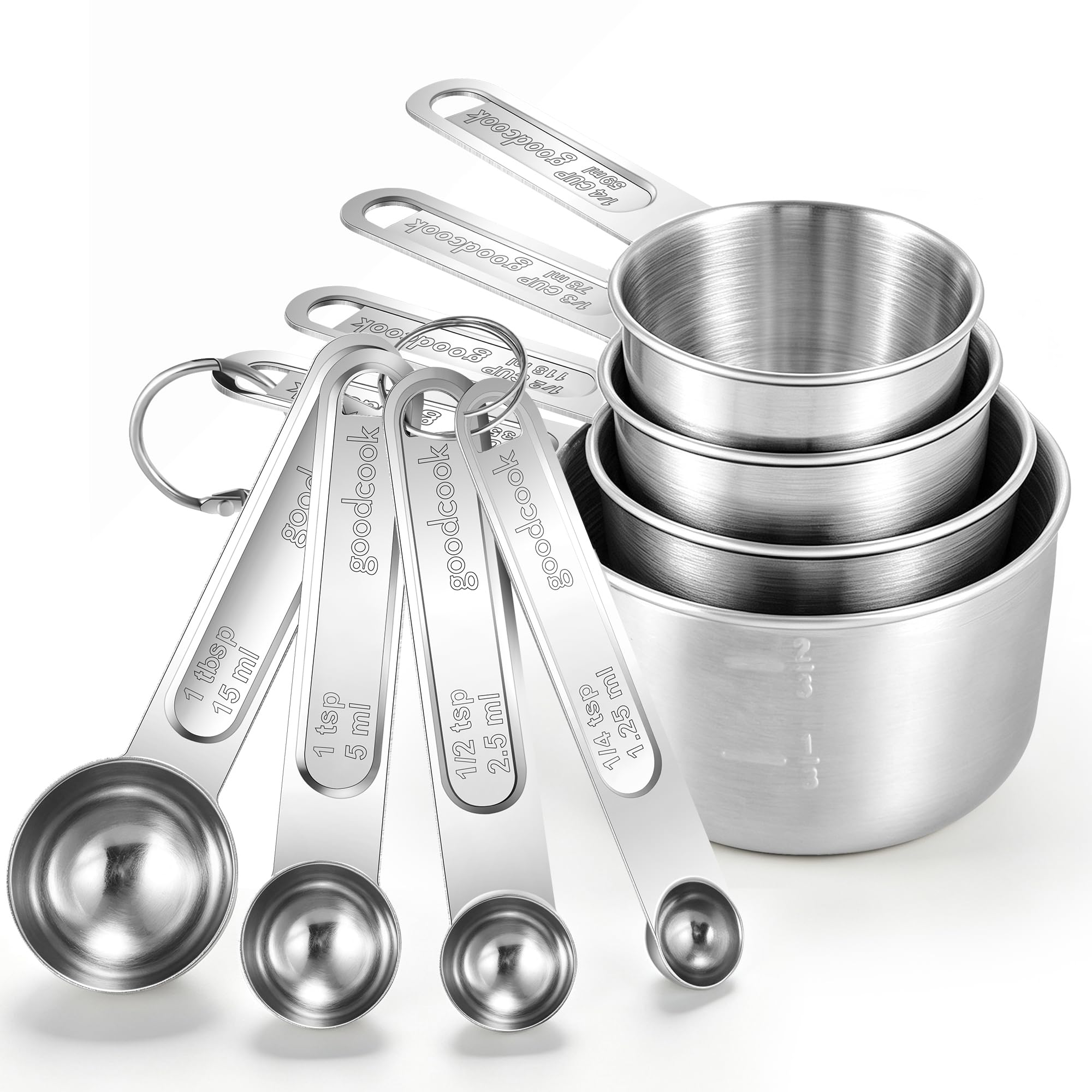 YC Kitchen 8Pcs Measuring Cups and Spoons Set Stainless Steel Baking Tools