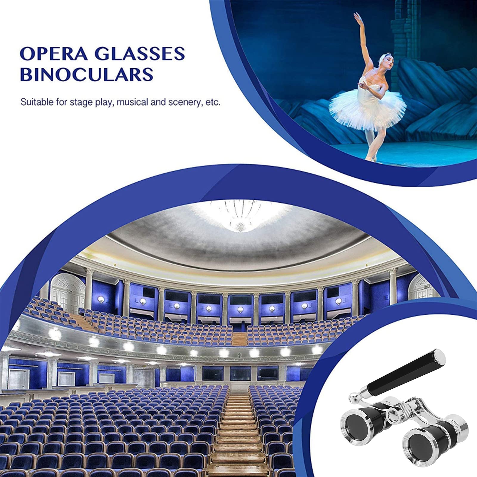 Aroncent Jumelles d'opéra 3 x 25 - Mini jumelles de théâtre vintage compactes avec poignée pour adultes, enfants, femmes dans un concert musical d'opéra