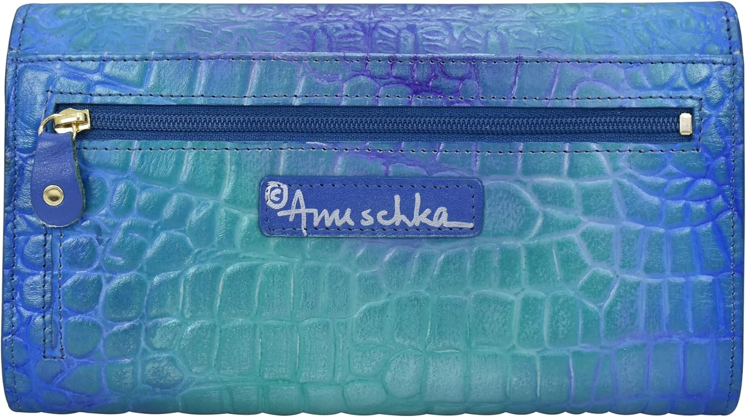 Anuschka Women’s Hand-Painted Genuine Leather RFID Blocking Three Fold Wallet - Crocodile Embossed