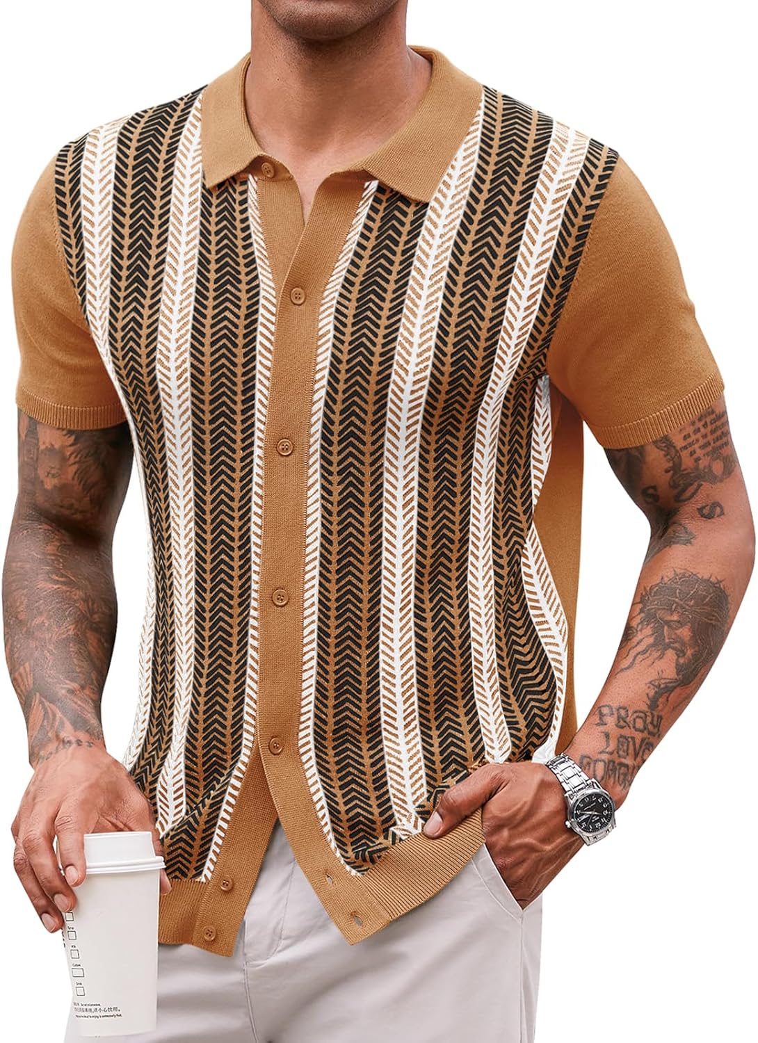 Runcati Mens Knit Polo Shirts Vintage Casual Short Sleeve Shirt Golf Button Down Old Money Sweater