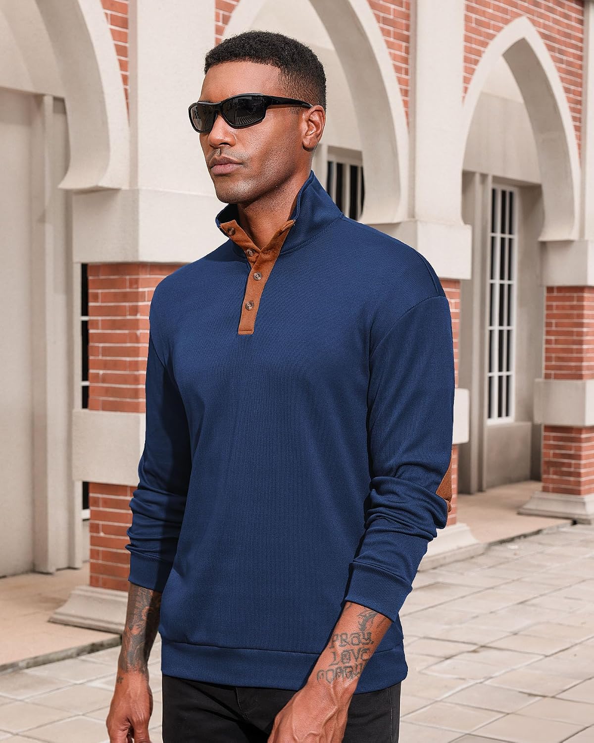 Lexiart Men's Casual Corduroy Sweatshirt Long Sleeve Thermal Stand Collar Button Pullover Sweatshirts