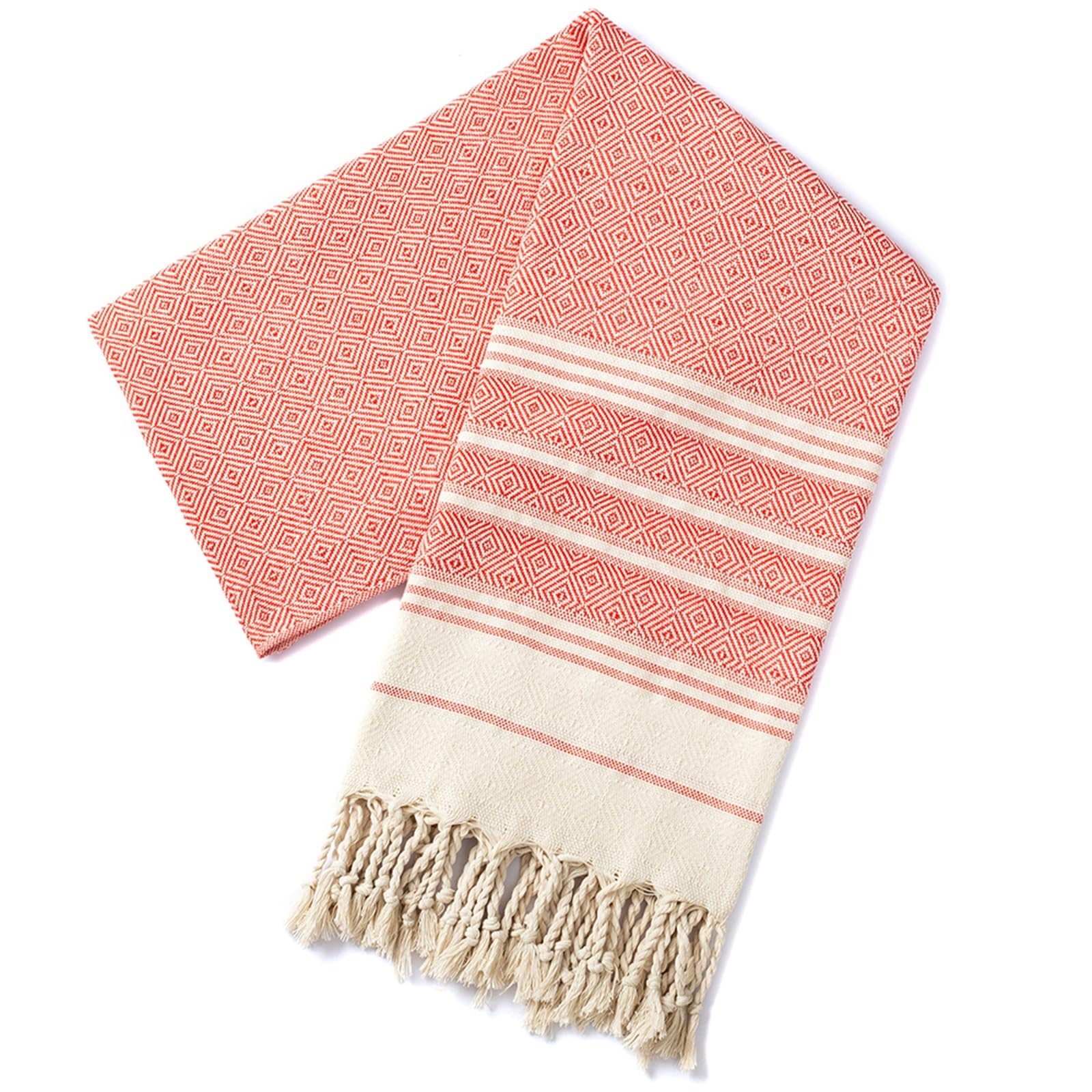 GMEqfhpOPS Cotton Turkish Beach Towel 100 * 180CM Diamond Grid Sports And Fitness Tassel Bath Towel Kitchen Towel Soft Absorbent Quick Dr Towels Bath(Red)
