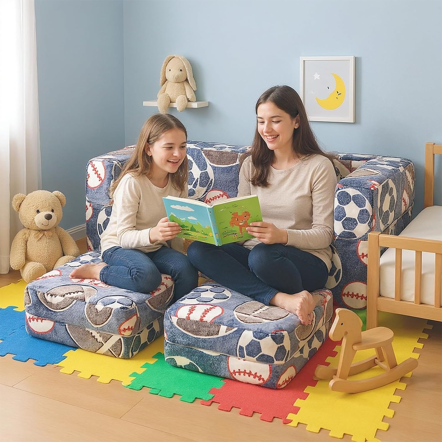 Modular Kids Play Couch, Glow in Dark Kids Sofa, Child Sectional Sofa, Toddler Play Couch Fold Out Kid Sofa for Playroom Bedroom, Convertible Foam and Floor Cushion for Boys and Girls, Ball - Image 6