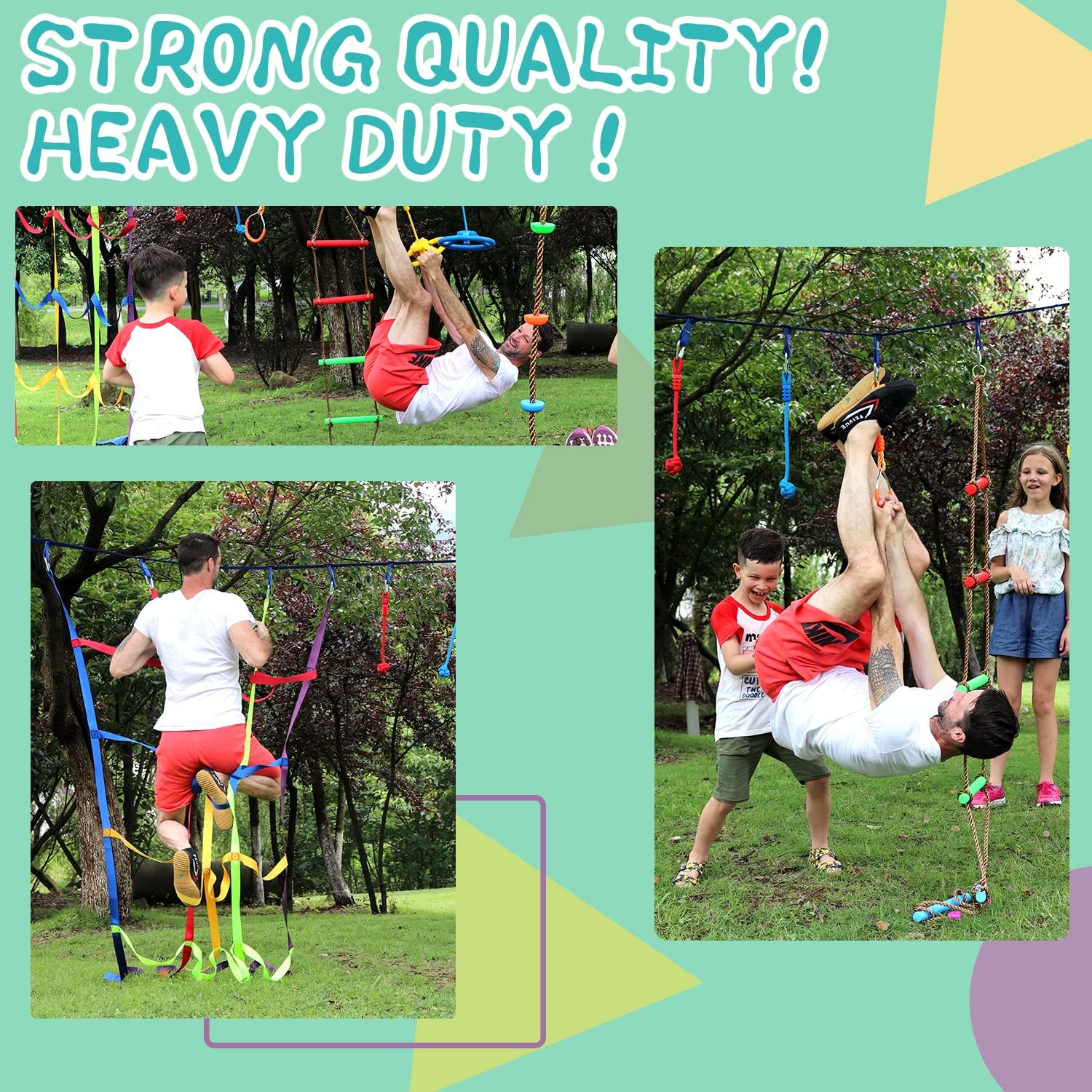Rainbow Craft Ninja Warrior Obstacle Course for Kids - 50FT Ninja Slackline with 12 Ninja Accessories for Kids, Great Ninja Course Training Equipment for Outside Backyard : Toys & Games