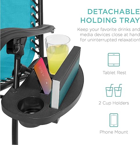 Miniatura 6 de Best Choice Products - Juego de 2 sillas reclinables y ajustables de malla y acero, sillas con sensación gravedad cero con cojines y bandejas