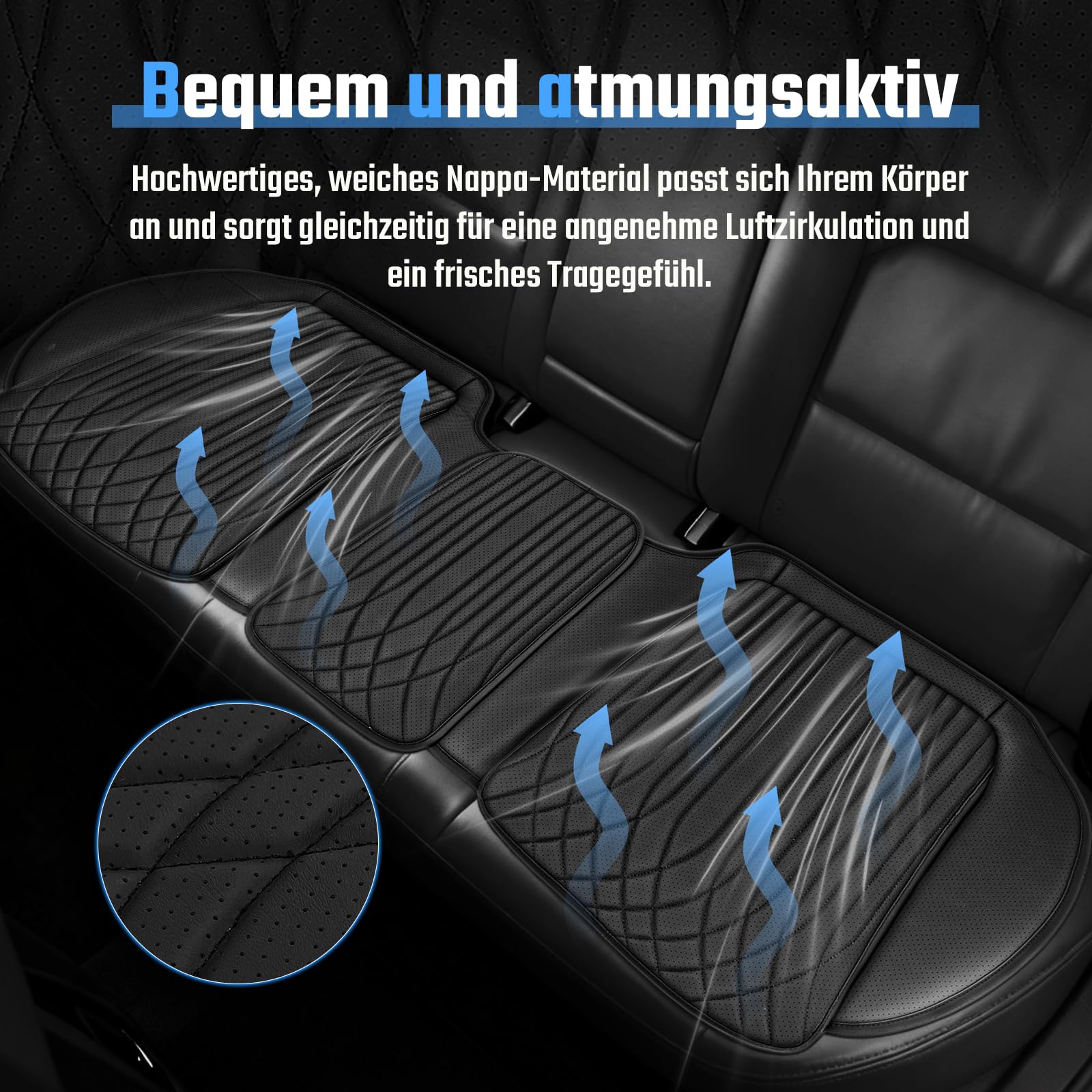 GEARMONSTER Universal Rücksitzauflage Auto, Sitzkissen für Rückbank, Weich & Atmungsaktiv, rutschfest, Nappa-Optik Kunstleder Autositzauflage, Schwarz