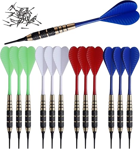 SHOT TAKER CO. EST. 2017 Soft Tip Darts Set 12 pc Bar Darts  50 Extra Black 2BA Tips  3 of Each Color Fun Darts for 4 Players on ElectronicPlastic