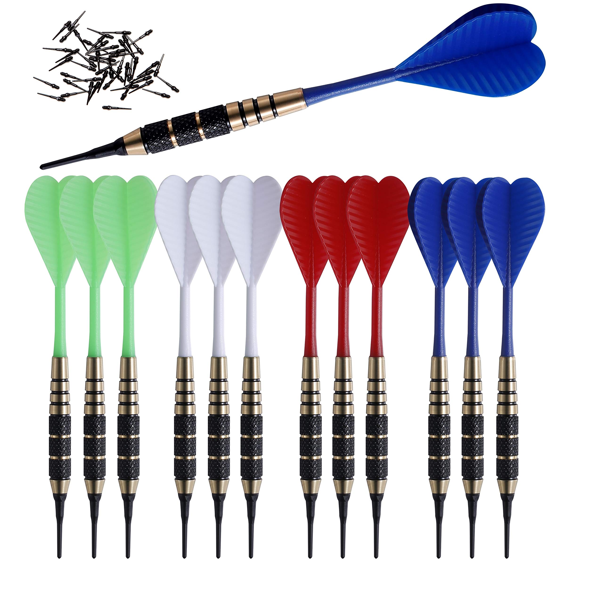 Soft Tip Darts Set |12 pc Bar Darts | 50 Extra Black 2BA Tips | 3 of Each Color| Fun Darts for 4 Players on Electronic/Plastic Dartboard
