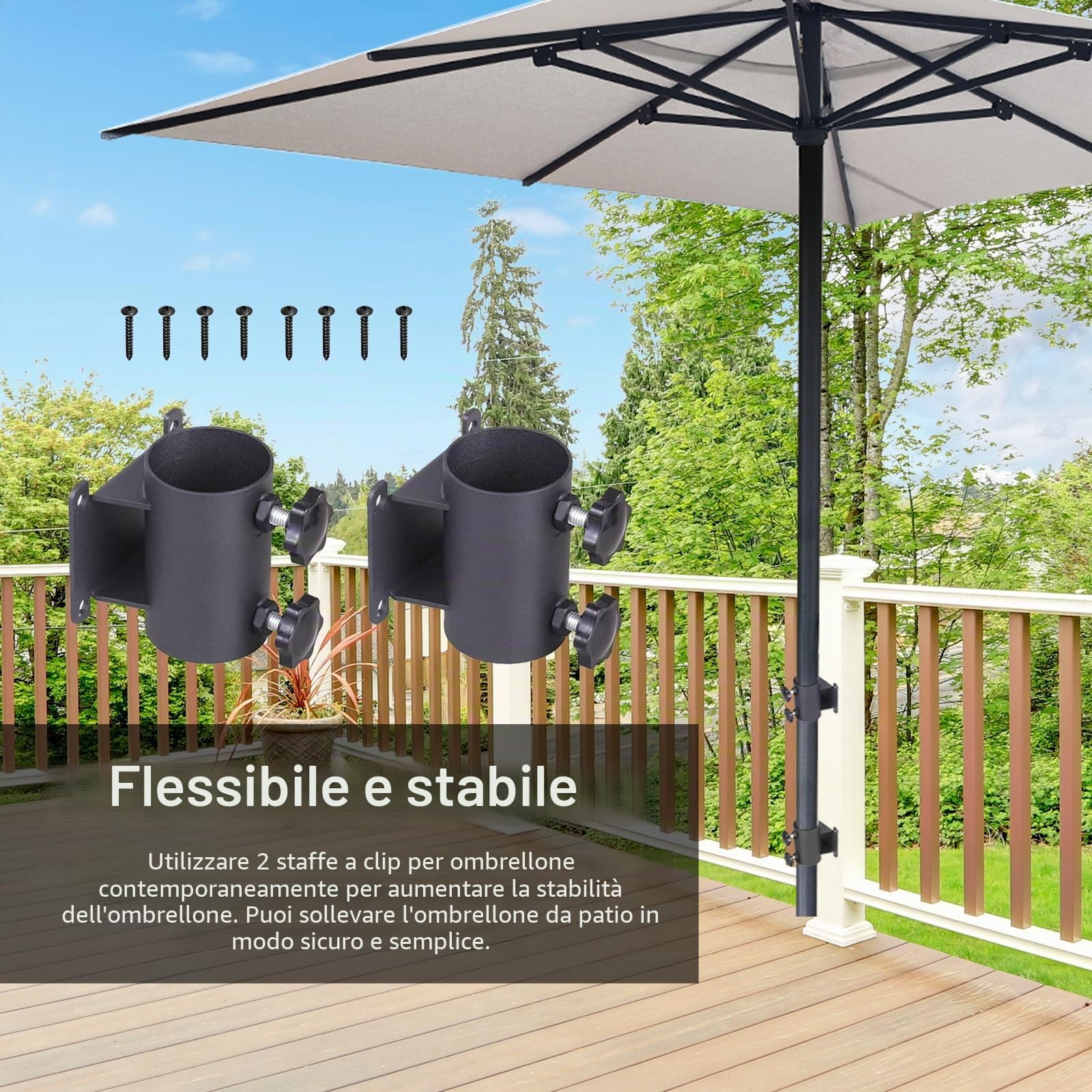 Portaombrellone, 2PCS Morsetto Per Ombrellone Regolabile In Metallo Attacco Per Ombrellone Da Giardino Per Esterni Balconi Cortili Giardini Adatto Per Pali Per Ombrellone Con Diametro Da 33mm - 51mm