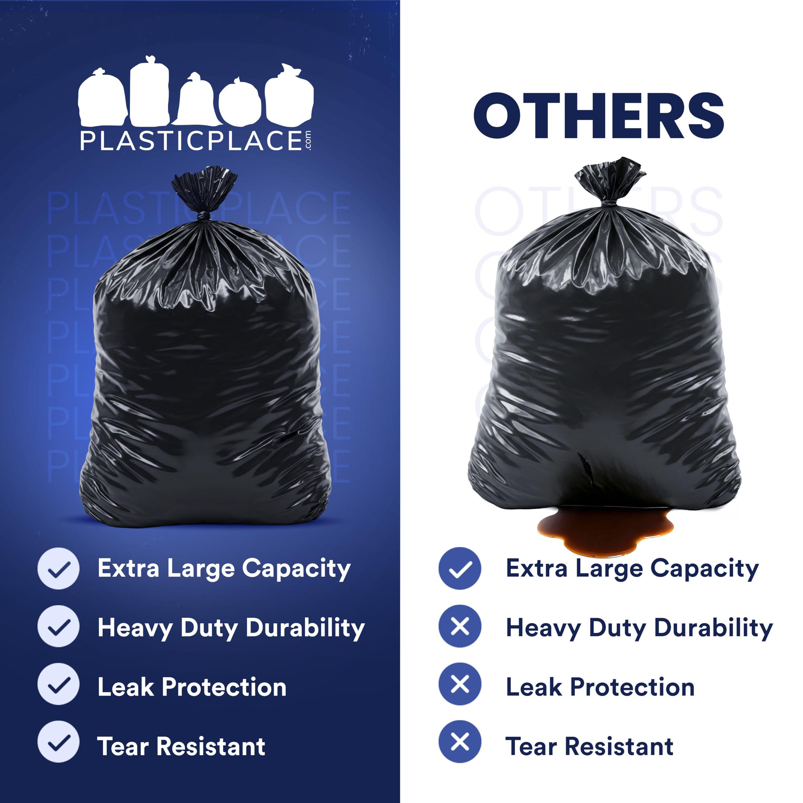 Plasticplace Bolsas de basura Glutton de 56 galones, 2.4 mil, 43 pulgadas de ancho x 46 de alto, negras, 50 unidades por caja Plasticplace