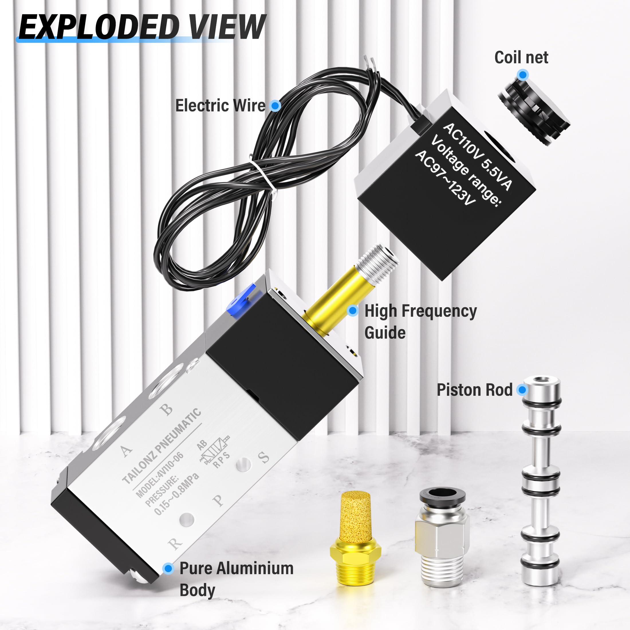 TAILONZ 1/8 Zoll BSP Magnetventil 110V - Pneumatisches 5/2 Wege Ventil Für Industrie