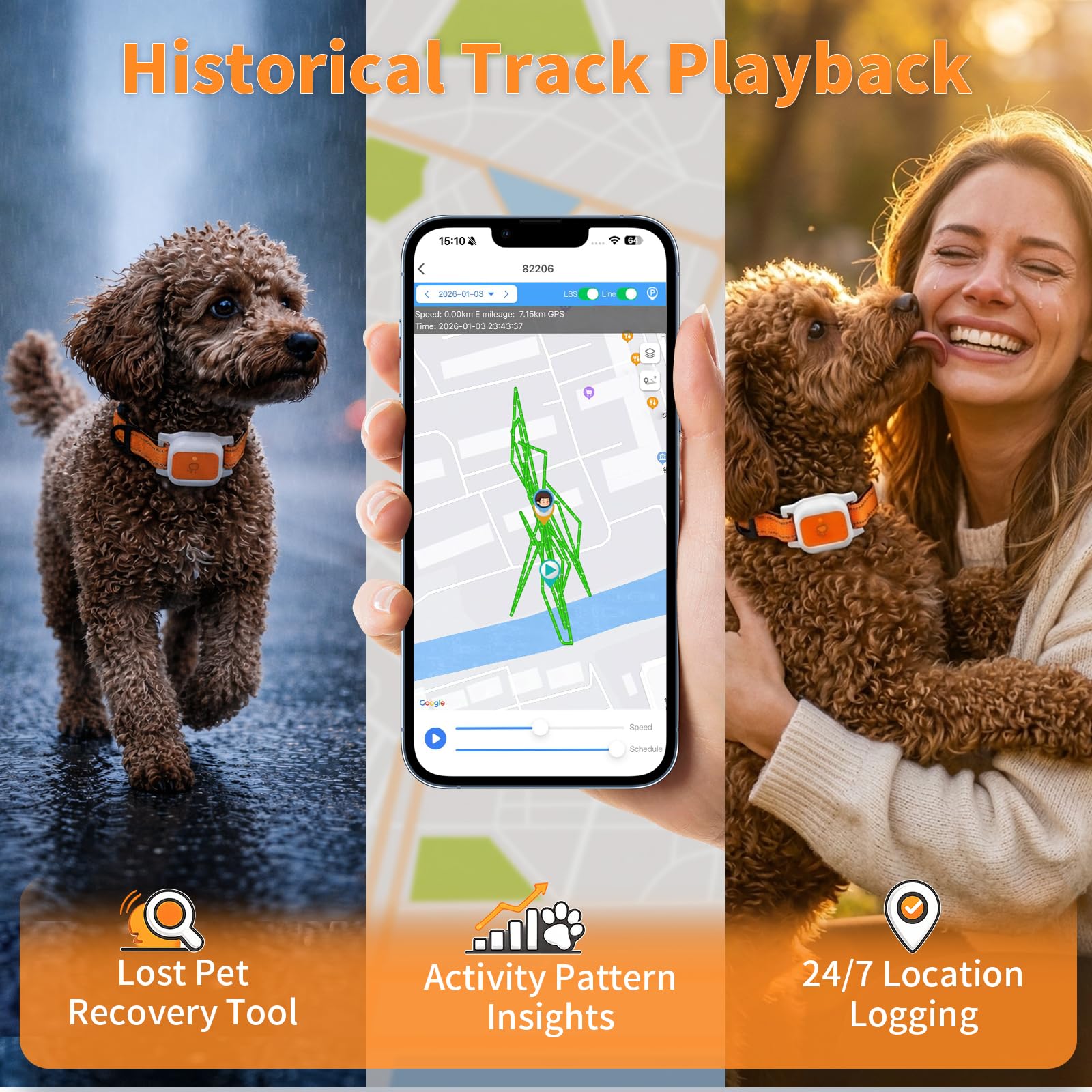 Cat GPS Tracker Collar, No Monthly Fee, Real-Time Location Tracking, Virtual Fence, Daily Historical Route, Activity Monitor & Sound Light Alert - image 7