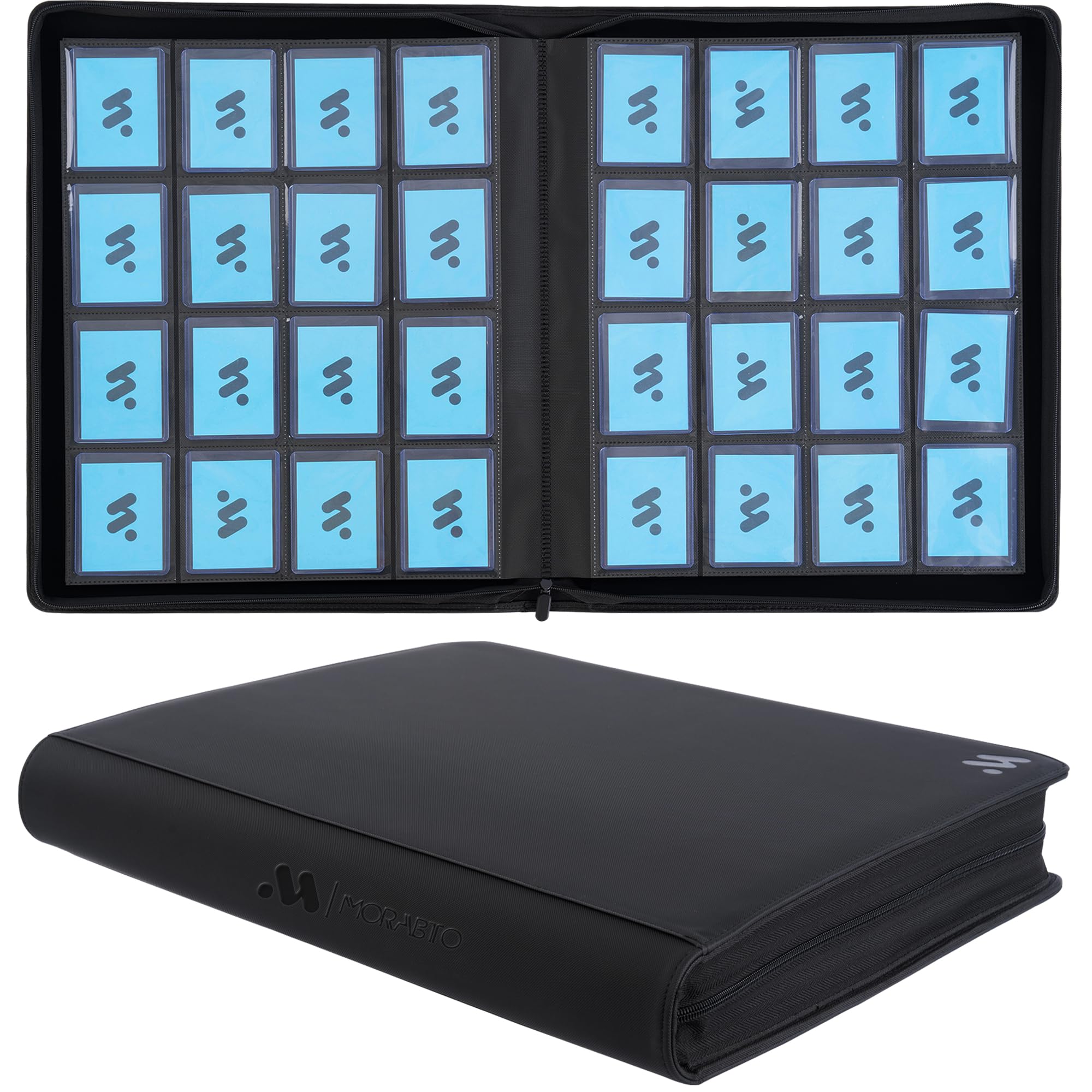 MORABTO 16 Pocket Top loader Binder, Holds 640 Top Loaders,Top Loader Binders for 3" x 4" Rigid Cards,Top loader Card Binder for Hard Plastic Top