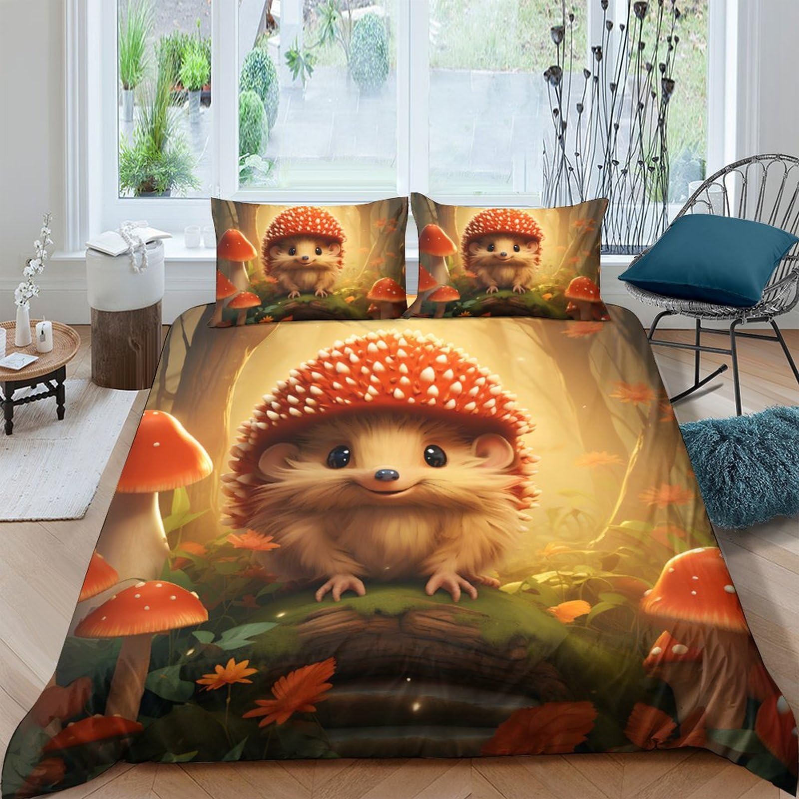 Ctjqhvkz Style-6 3D Printed Red Mushroom Hedgehog Fitted Sheet Microfiber Soft Anti-Slip Bed Cover For Bedroom Decor Dorm Apartment Single（135X200cm）