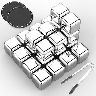 24 Pack Stainless Steel Ice Cubes Reusable - Ice Cubes Stainless with Ice Tongs and Whiskey Stones - Gifts for Men Dad Christmas for Drinks, Whiskey, Vodka, Chilling Rocks, Chilling Rocks for Drinks