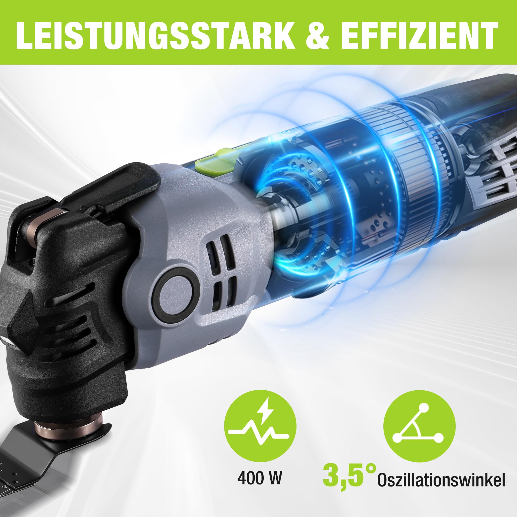 WORKPRO Oszillationswerkzeug, 400W Multifunktionswerkzeug mit 23 Zubehörteilen & Tasche, 6 Geschwindigkeiten (15000–22000 U/min), 3,5° Oszillationswinkel, Ideal zum Schneiden, Schleifen und Schaben