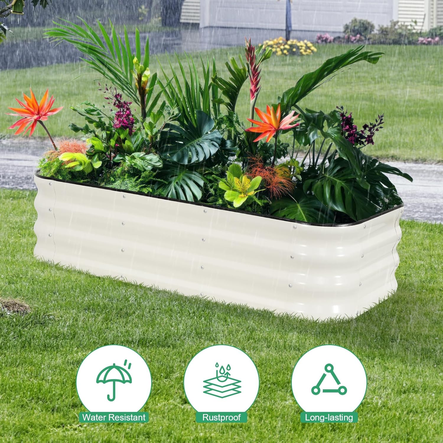 1MORE Raised Garden Bed - 4X2X1 Galvanized Planter Box for Outdoor Gardening and Planting, Ideal for Vegetables and Plants.White-1Pcak