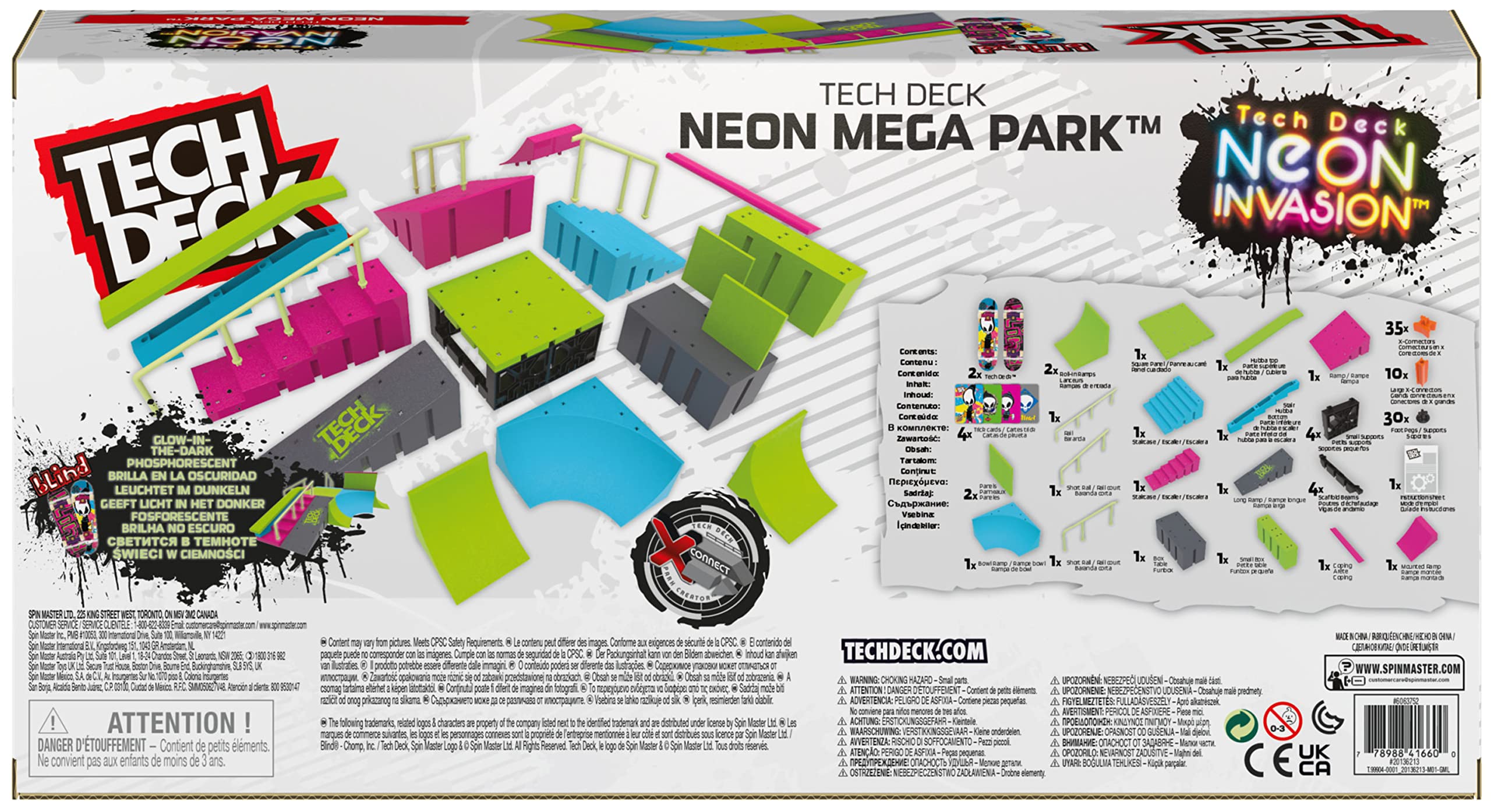 Tech Deck, Neon Mega Park X-Connect Creator, anpassbares Rampenset mit Zwei Fingerboards, leuchtet im Dunkeln, Kinderspielzeug für Jungen und Mädchen