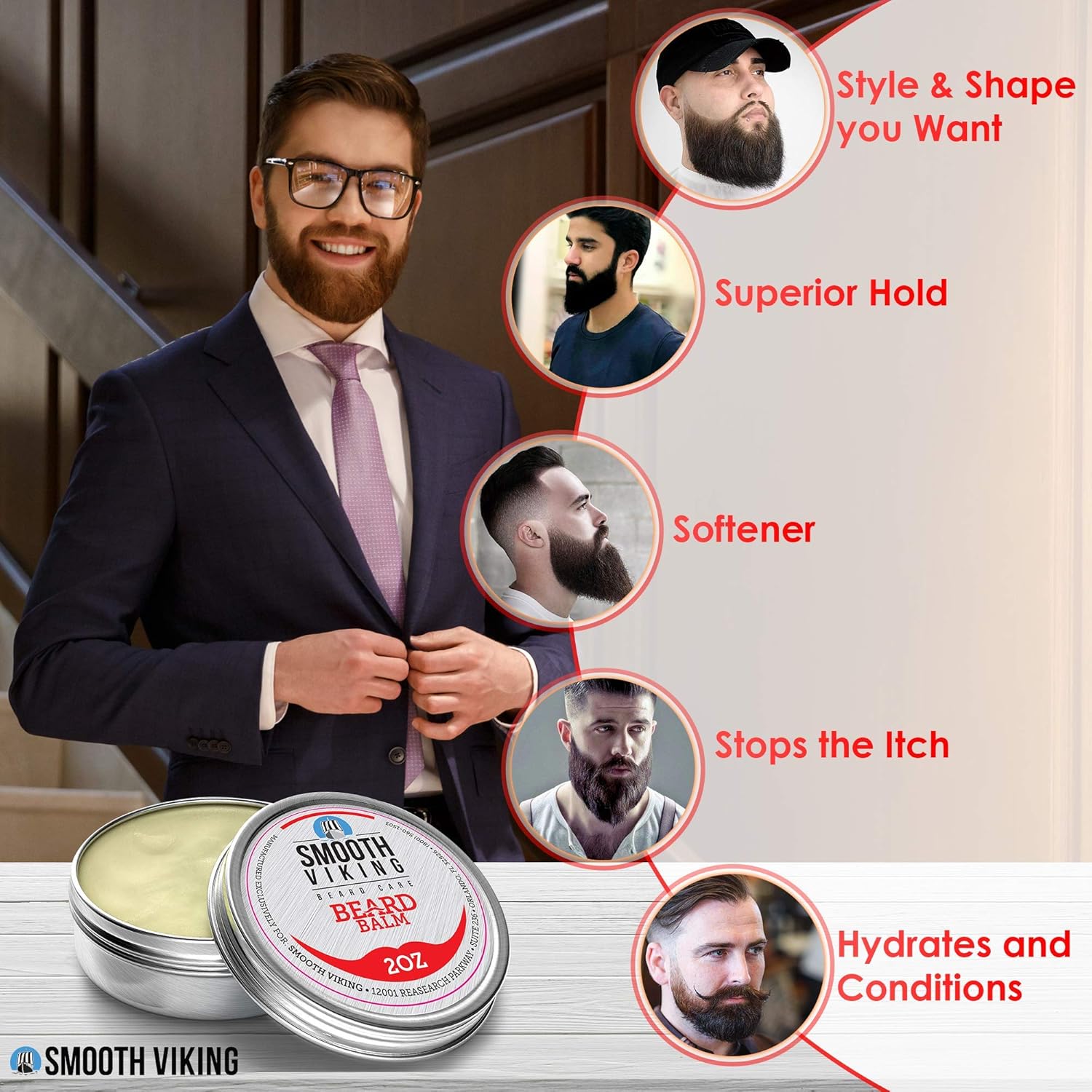 Smooth Viking Beard Balm with Essential Oil & Beeswax, Beard Conditioner Leave in Beard Softener and Beard Oil Conditioner