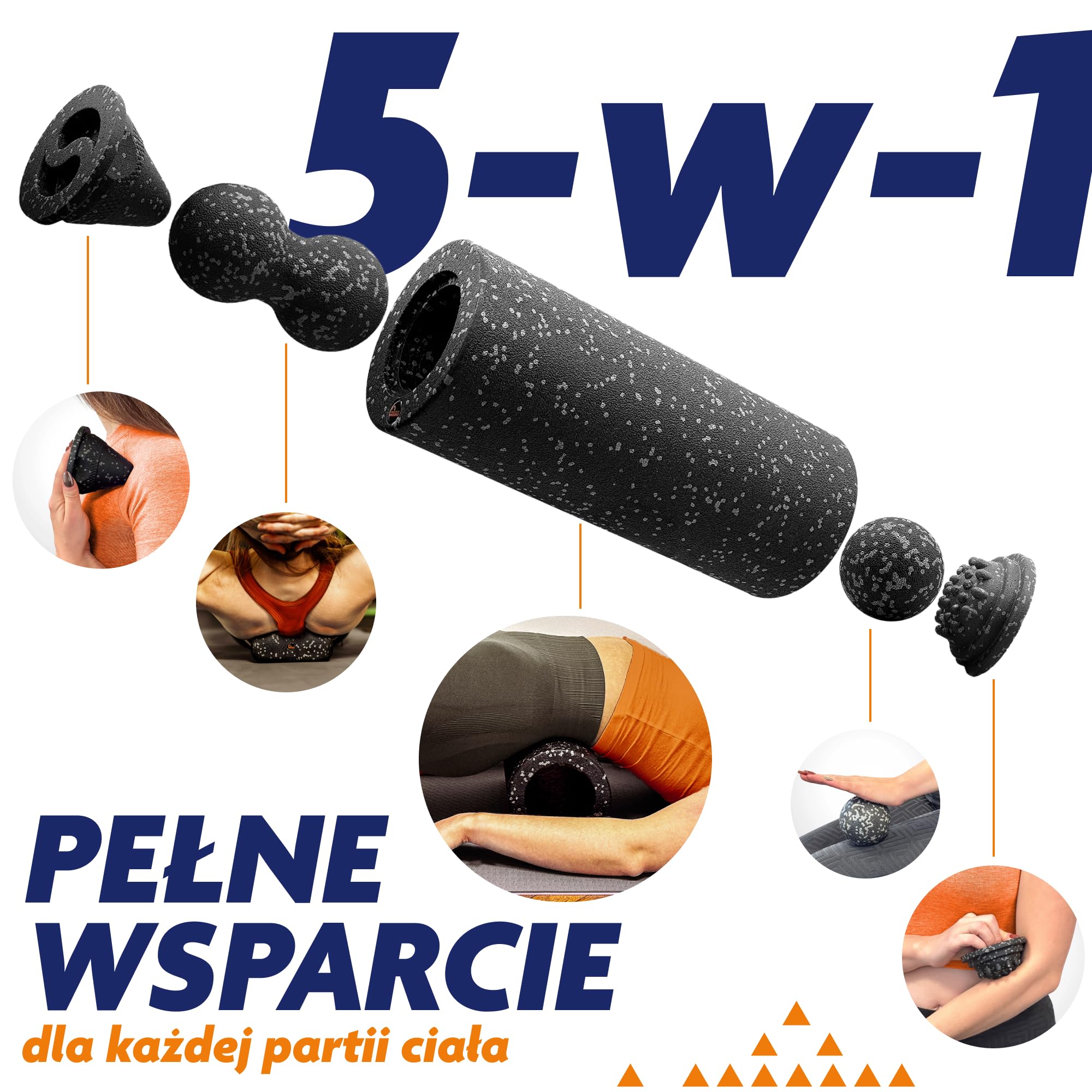Majesatic Sport Tenso Oculto, 5-częściowy zestaw rolek do masażu powięzi, wałek do masażu powięzi 35 x 15 cm, podwójna piłka, lacrosse, urządzenie do masażu punktów spustowych, przycisk spustowy