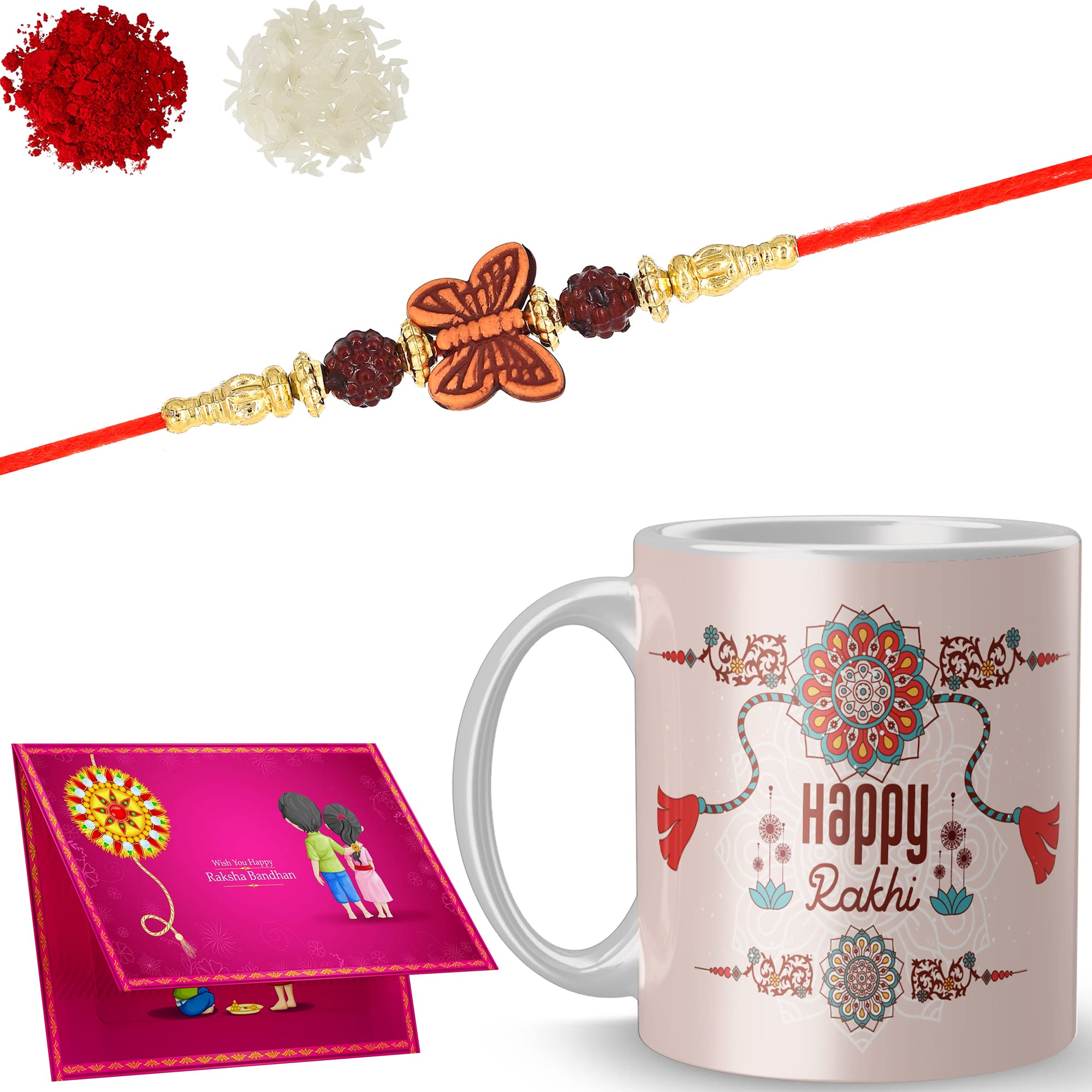 MM9E हैप्पी रक्षाबंधन भैया राखी मग 1राखी के साथ, रोली , चावल, कार्ड भाई बहन  रक्षा बंधन उपहार राखी मग (MM-D2-56) सिरेमिक कॉफी मग 325ml : Amazon.in: घर  और किचन