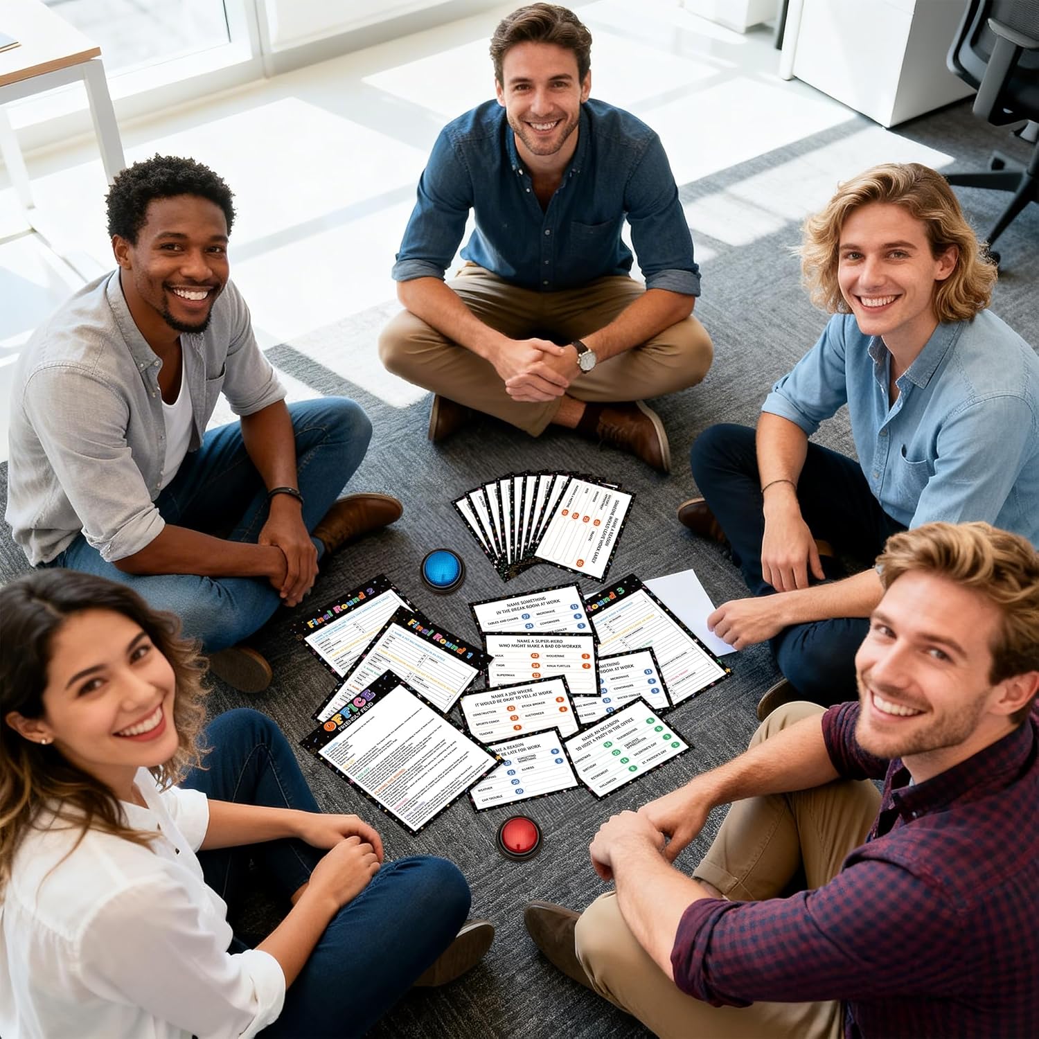 EYxsaxenk Office Friendly Feud Game with 2 Answer Buzzer - 40Pcs Workplace Trivia Quiz Feud Card Buzzer Board Game Night for Office Party Team Building Event Corporate Retreats Gathering Group Supply