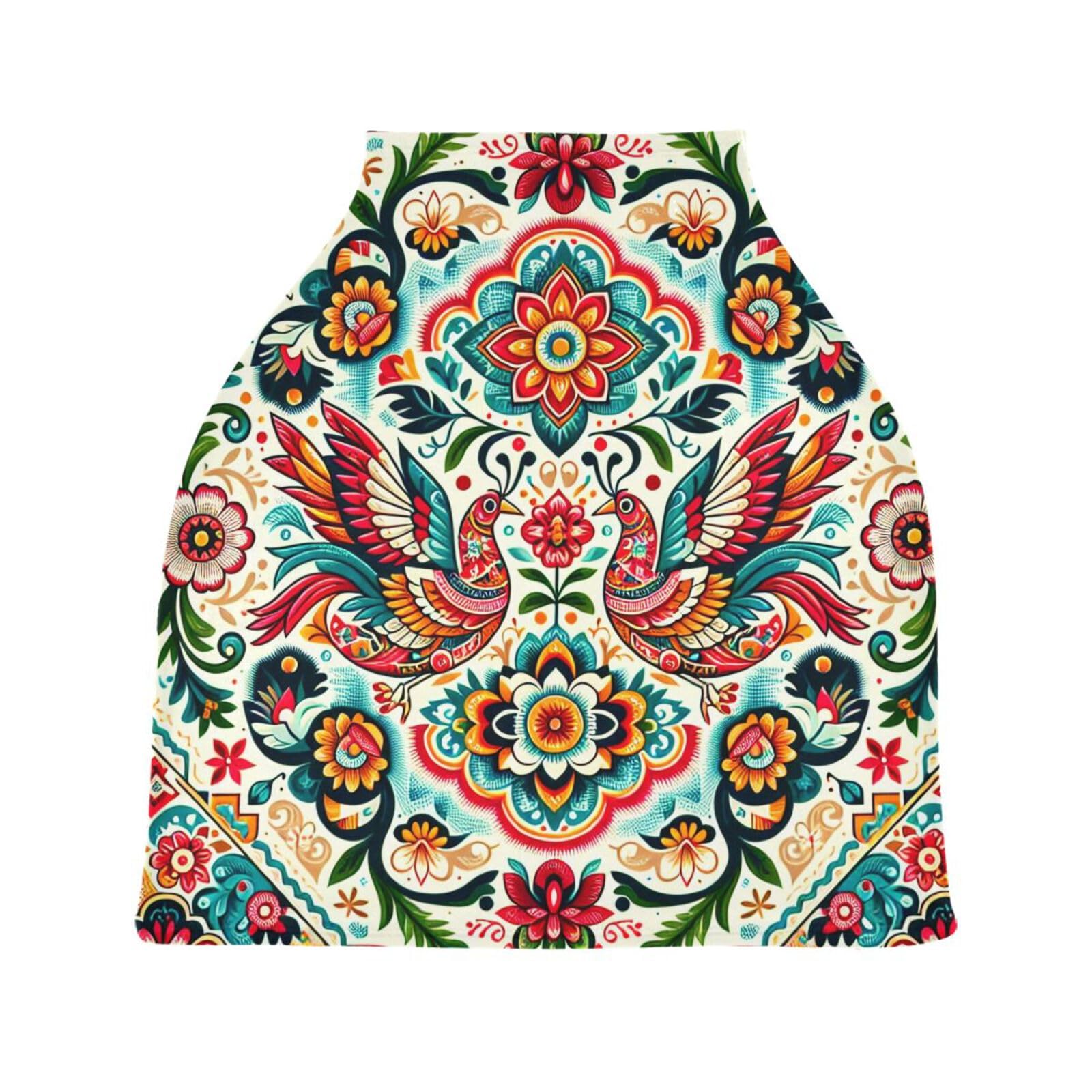 Nesatuwa Baby Car Seat Cover Kalocsa Pattern Breastfeeding Covers Stretchy Breathable Multi-Use Cover Carseat Canopy for Girls and Boys