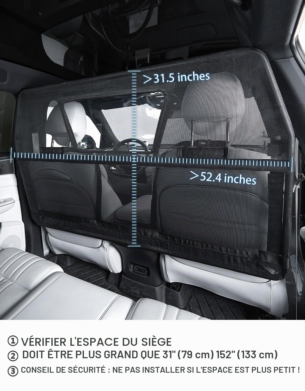 JOYTUTUS Grille de séparation pour chien de voiture 132x79 cm filet de protection barrière universelle pour voitures SUV camions