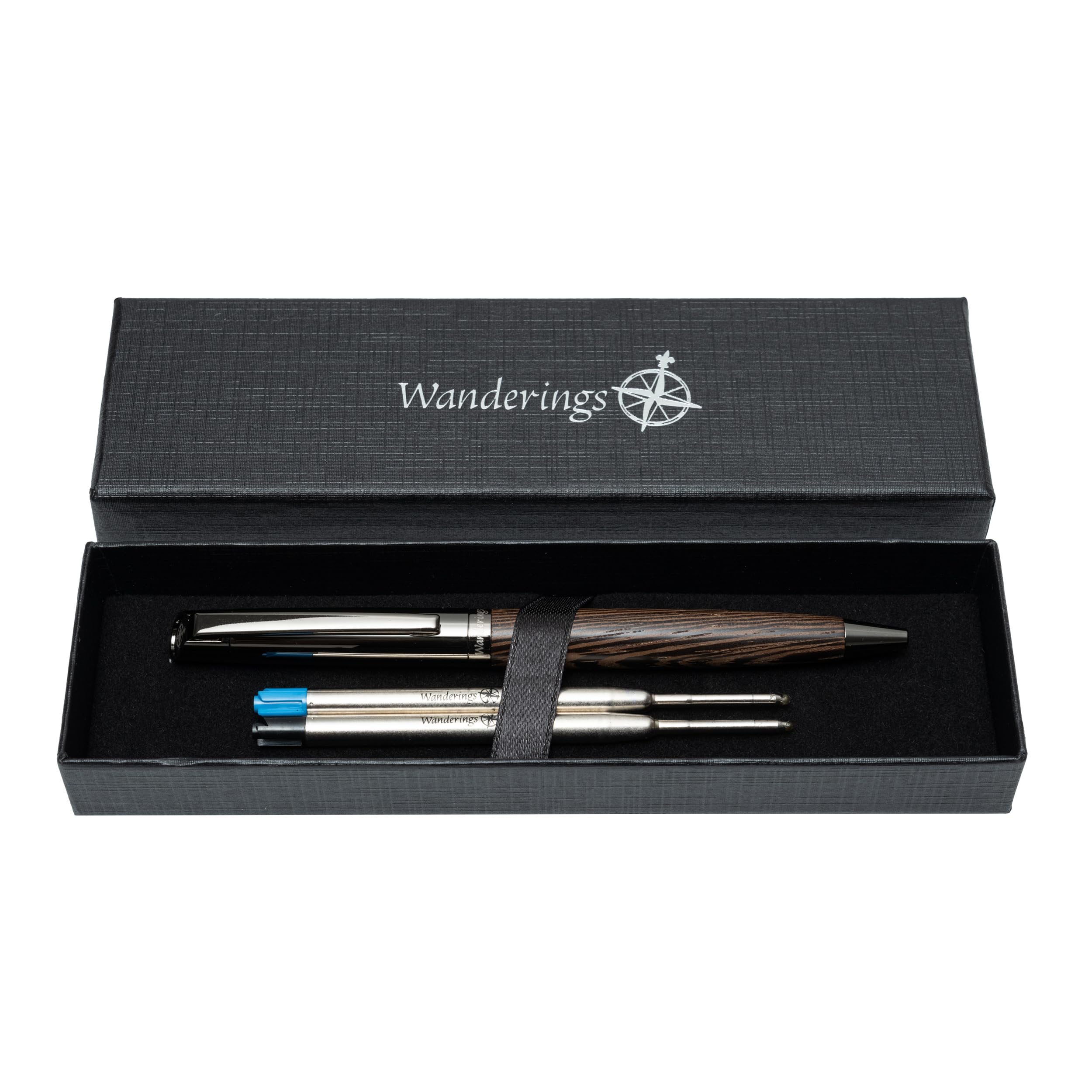 WANDERINGS Ballpoint Pen with German Ink Beautifully Balanced for a Smooth Writing Experience - Light Brown and Real Wood Barrel - Includes 2 Refills in a Presentation Case - Image 2