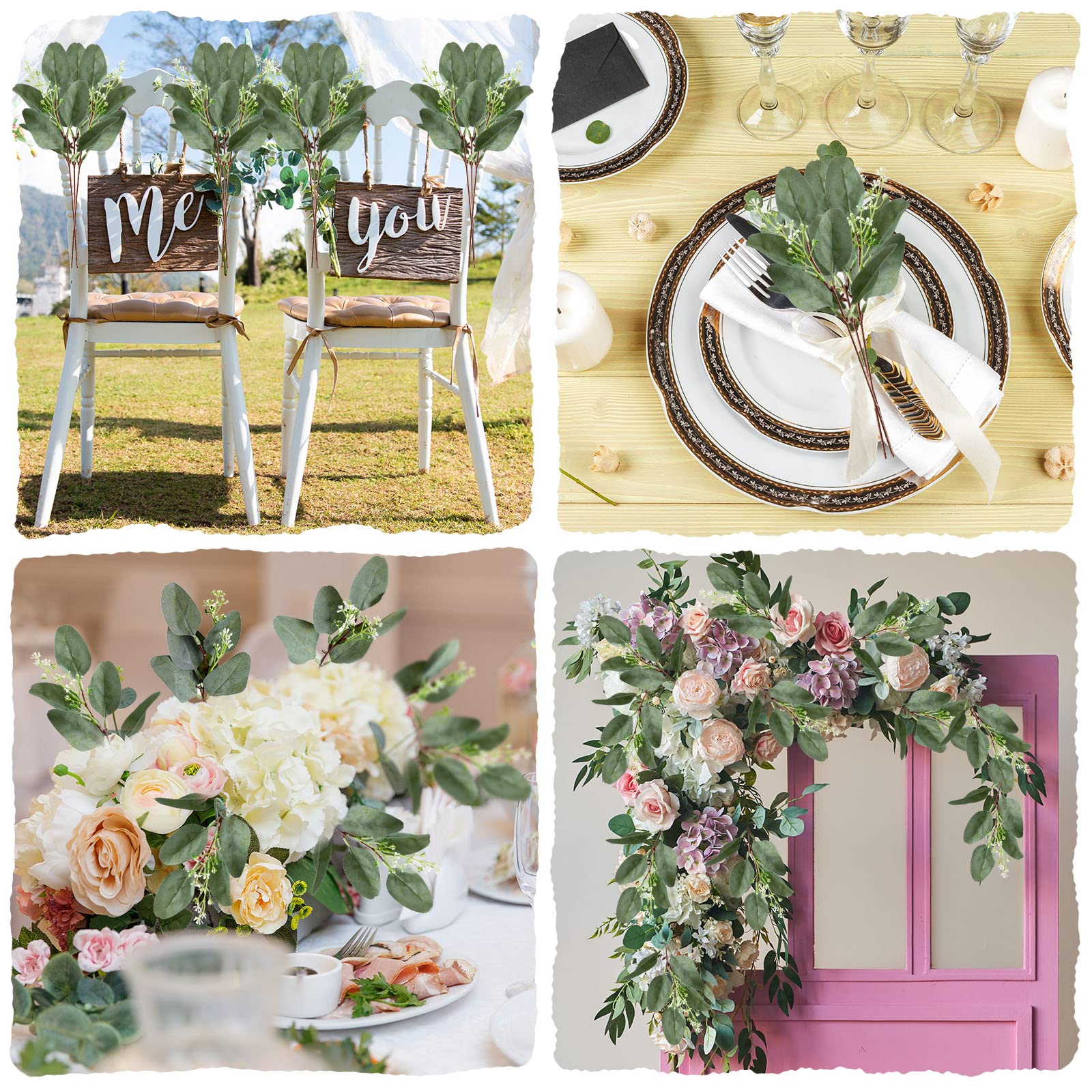 180 Pcs Eucalyptus Stems Decor Artificial Eucalyptus Leaves Greenery Stems Artificial Silver Dollar with White Seeds Grey Green Short Faux Leaves Branches Stems for Wedding Bouquet Farmhouse Decor