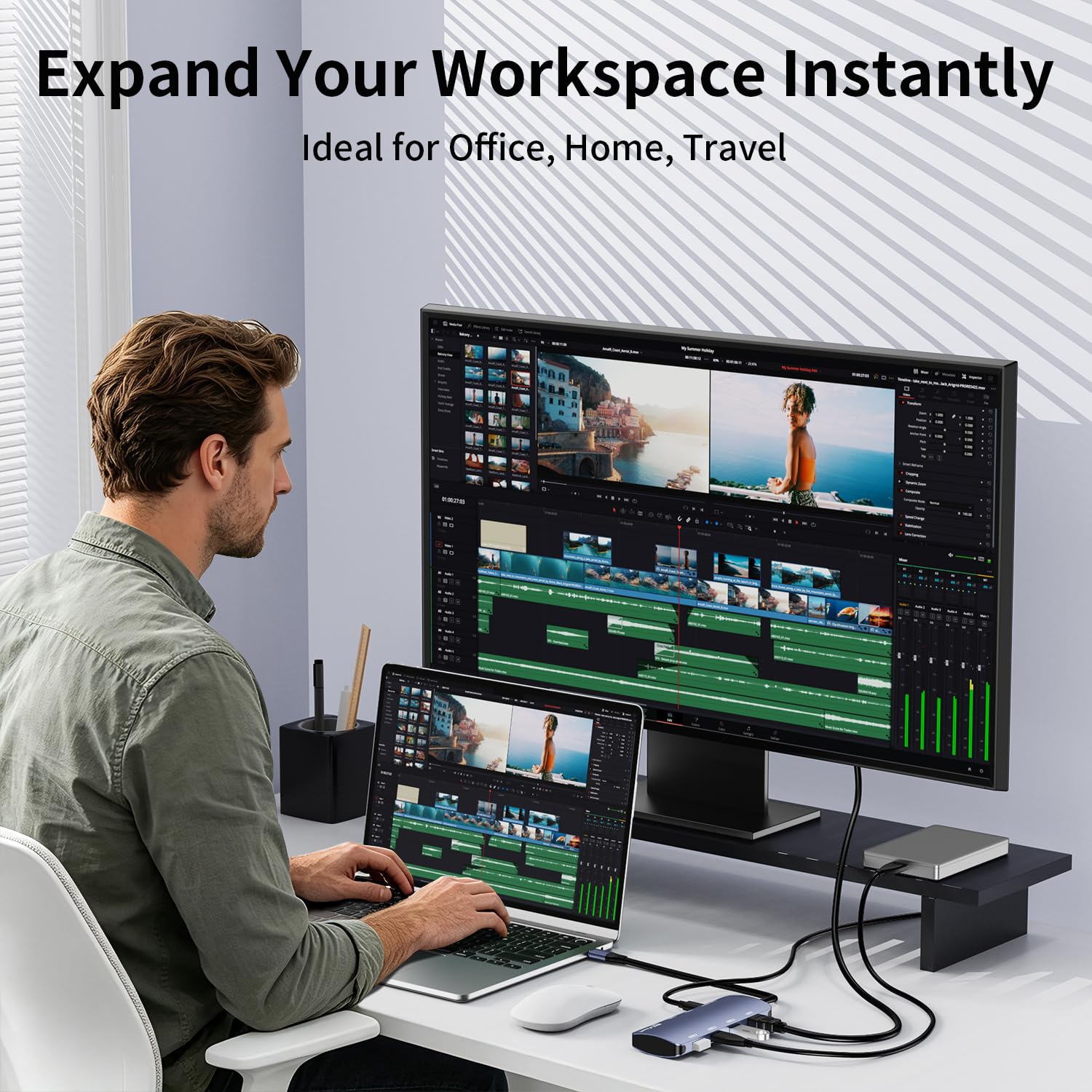 Hub USB-C 8-in-1 con HDMI 4K, 10Gbps USB C Hub con 4K@60Hz Video, 100W PD Ricarica, 7×10Gbps(4×USBC3.2 & 3×USB 3.2), Docking Station per MacBook Pro/Air, iPad Pro, Dell, HP e Altro