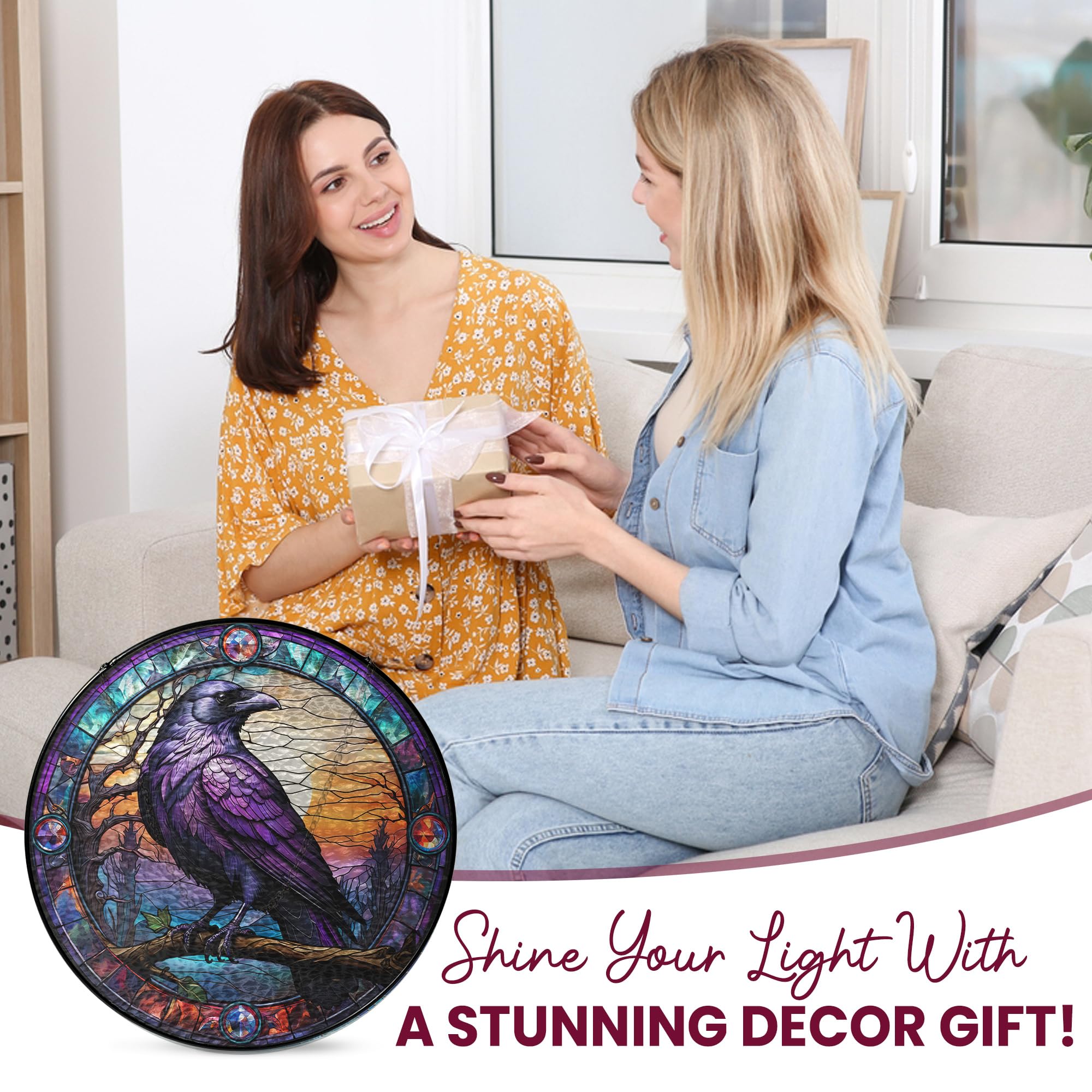 FLAGWIX Raven Home Garden Decor – Acchiappasole in vero vetro colorato da appendere, 25,4 cm, regalo per donne