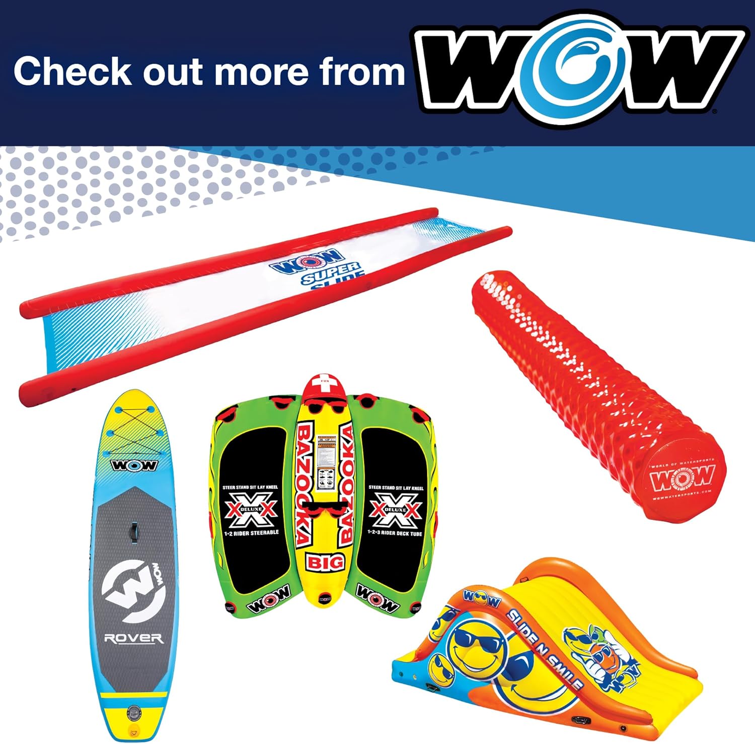 WOW Sports - Super Dog Towable Deck Tube For Boating 3 Person - Inflatable Boating Accessory For Kids & Adults