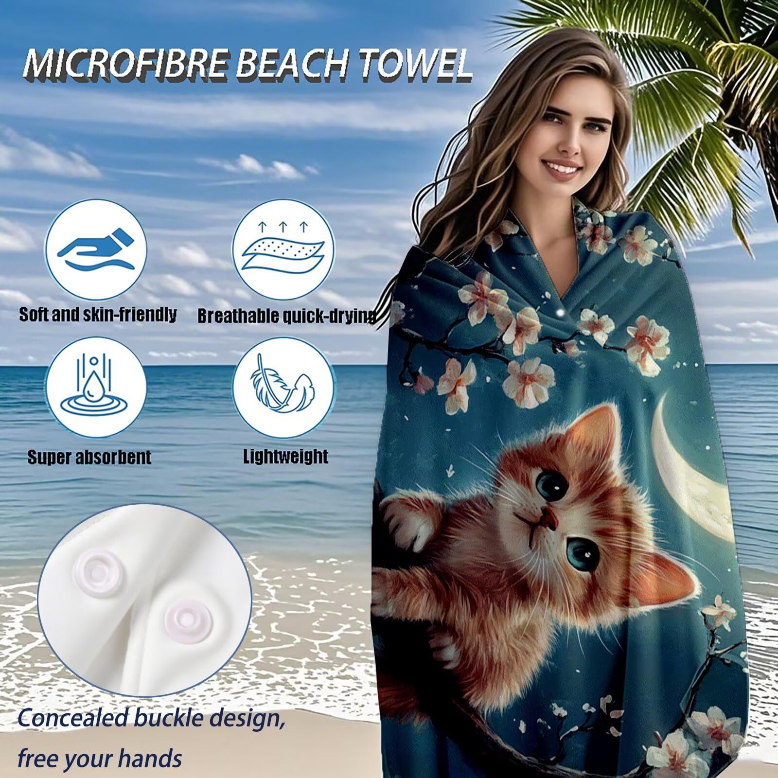 Serviette de Plage Microfibre Serviette Plage 100x220 2 Pack Séchage Rapide, Anti-Sable, Absorbante Fonction drap de plage xxl pour Bain, Sport, Voyages, Sauna, Piscine, Yoga, avec Sac Chat Q-4