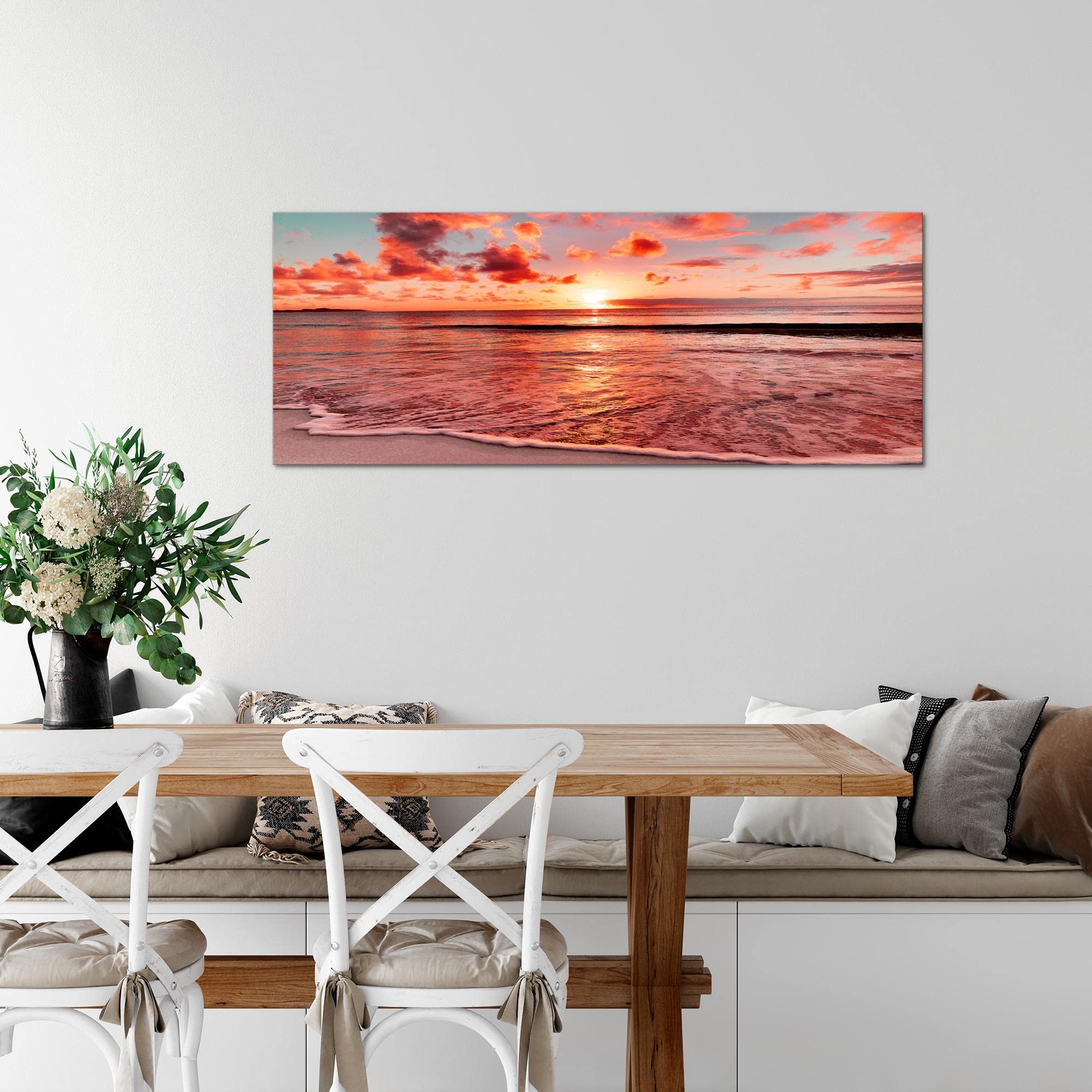 Runa Art Cuadro Decorativo Puesta De Sol Playa 1 Parte Moderno Cuadro Lienzo no Tejido para Sala Panorama Rosado Rojo 607912b
