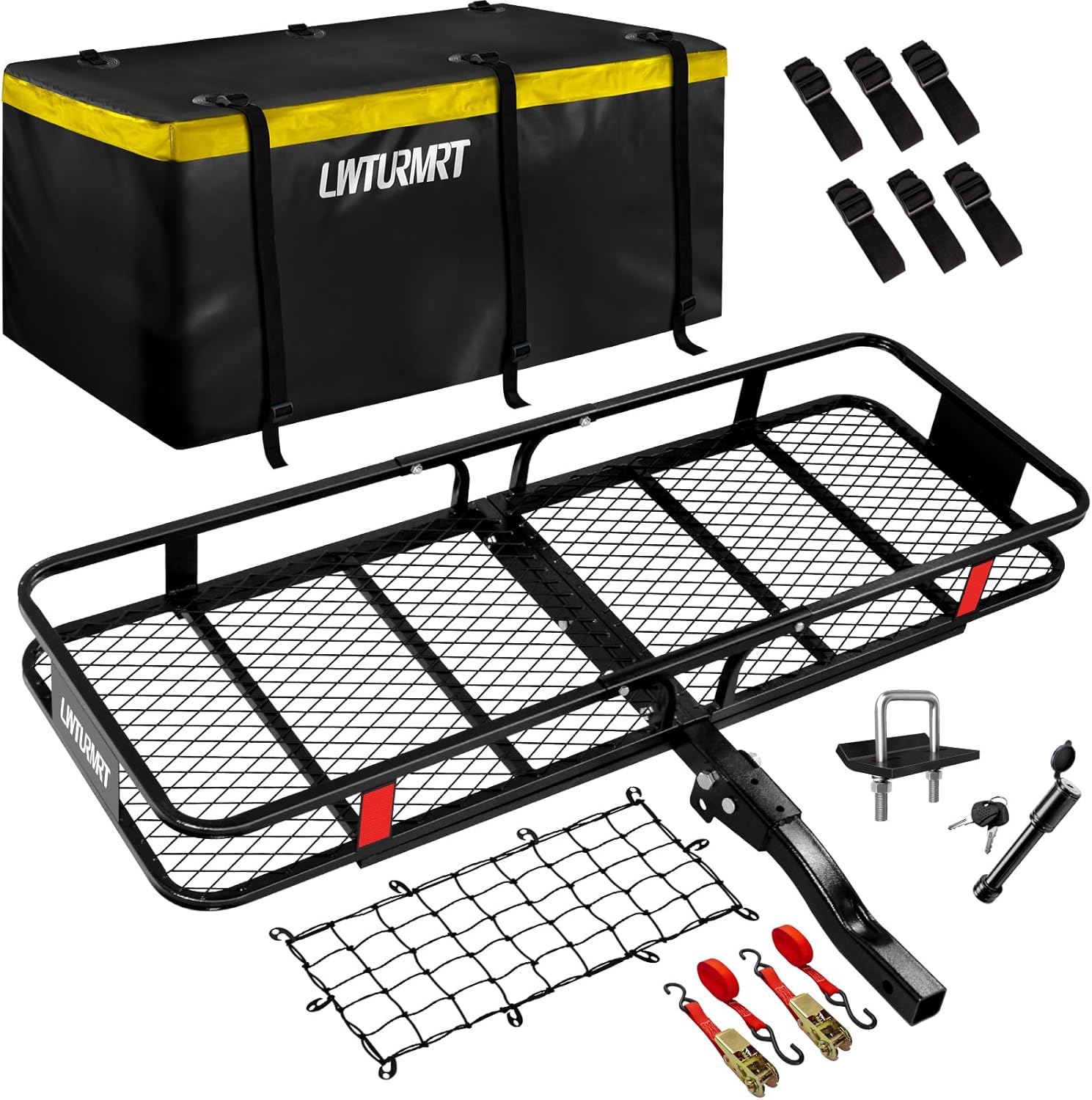 LWTURMRT 60x21x6 Hitch Cargo Carrier Basket with Waterproof Bag, Rust-Resistant Alloy Steel Rack, 500lb Capacity for SUVs & Trucks