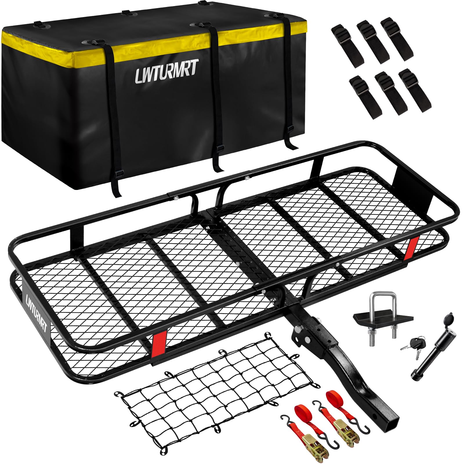 60"X21.6"X6" Hitch Cargo Carrier with Waterproof Cargo Bag(58"X20"X24"), Rust Resistant Baking Paint and Alloy Steel Material