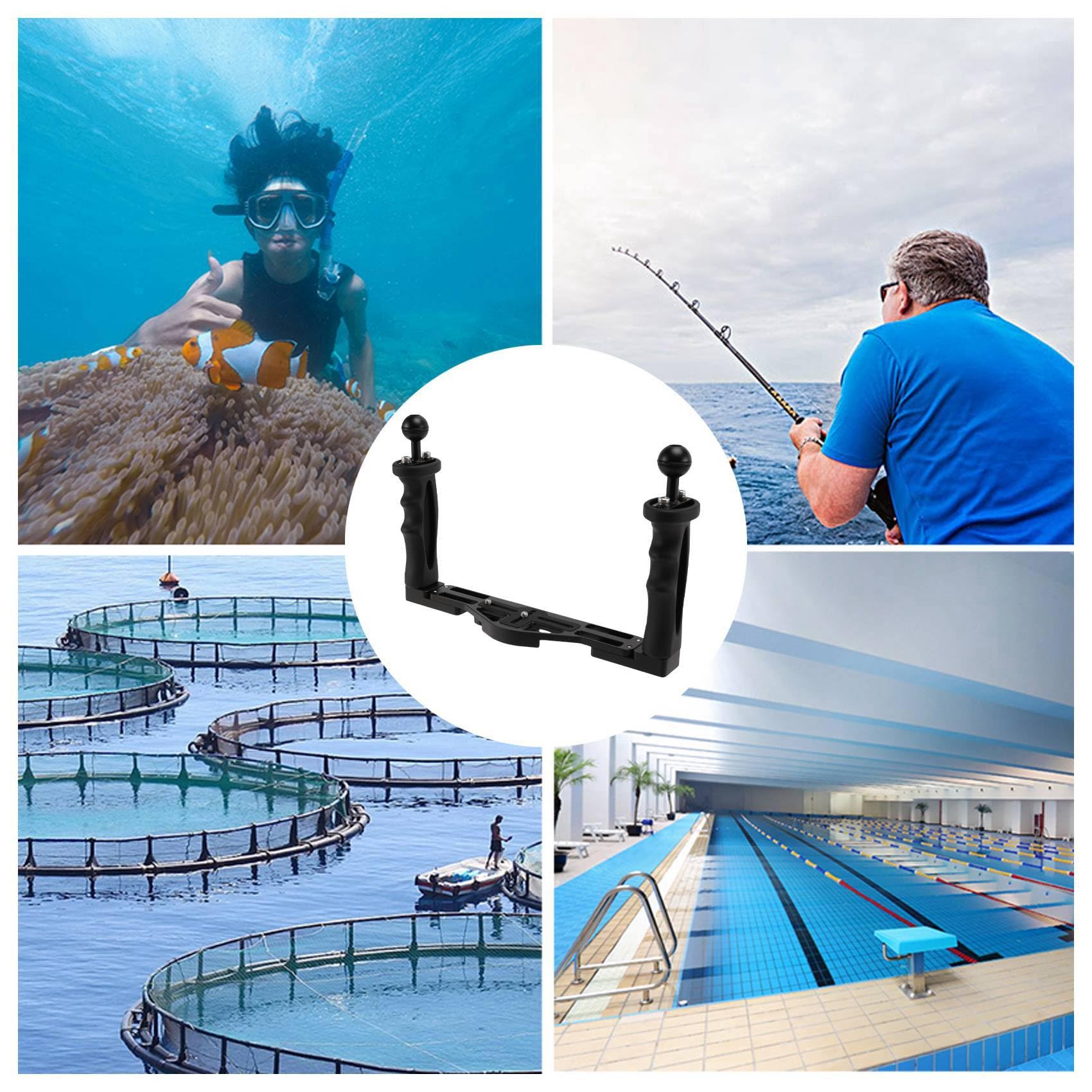 Estabilizador de Mano Dual, Buceo, Cámara Subacuática, Carcasas Bandeja/Empuñadura a Prueba de Agua con Doble Asa pPara Estuche Impermeable a Prueba de Puerto de Cúpula