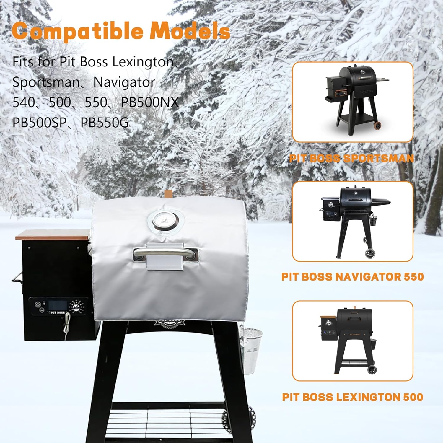 Insulation Blanket for Pit Boss Lexington/Sportsman/Navigator 550/540/500 Wood Pellet Smoker Grill,PB500NX PB500SP PB550G Insulation Blanket Grill Accessory for Winter Smoking,Silver