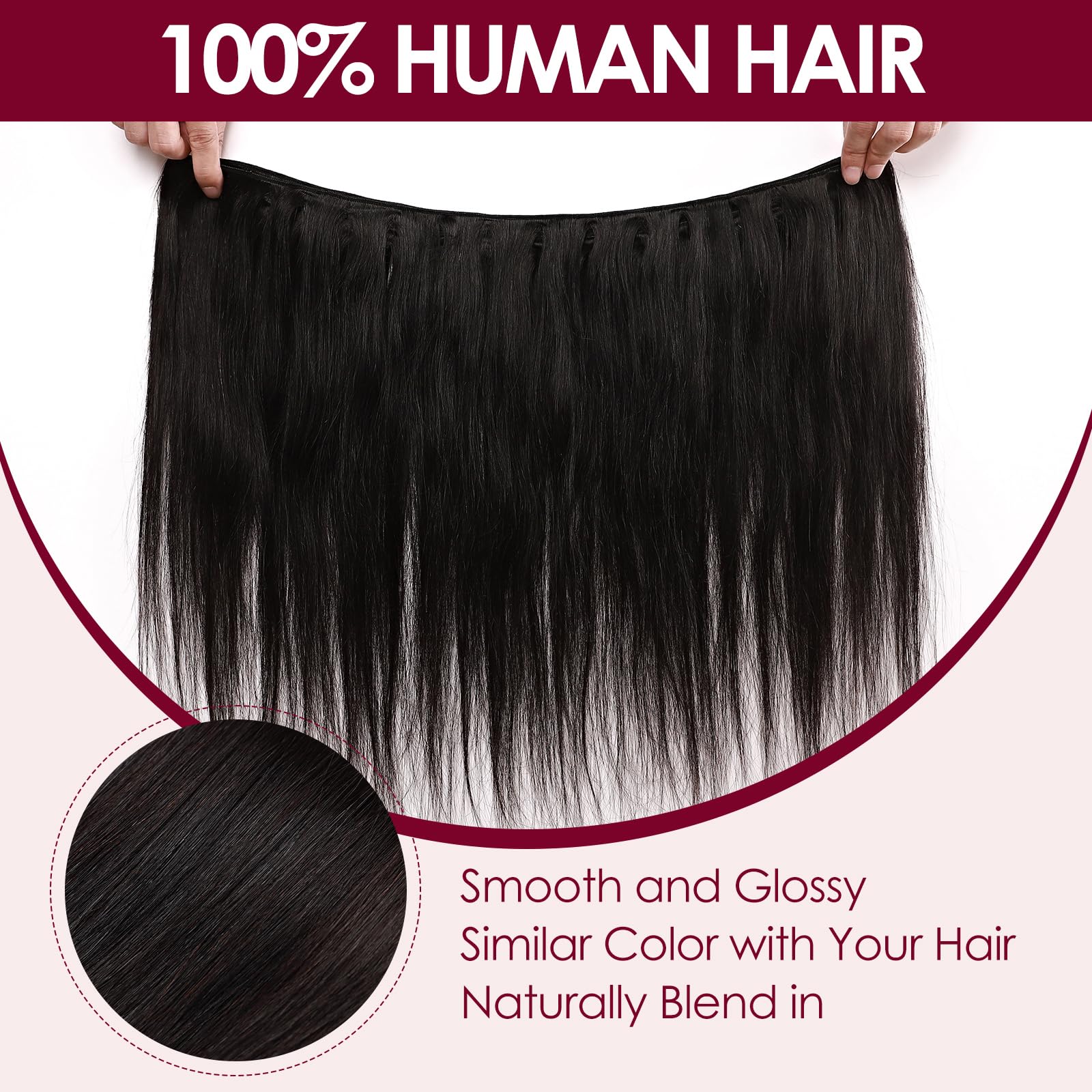 Benehair Double Weft Straight Silky Remy Invisible Sew in Hair 14 Inch 100g Real Human Hair Weft Extensions #1B Natural Black - Image 4