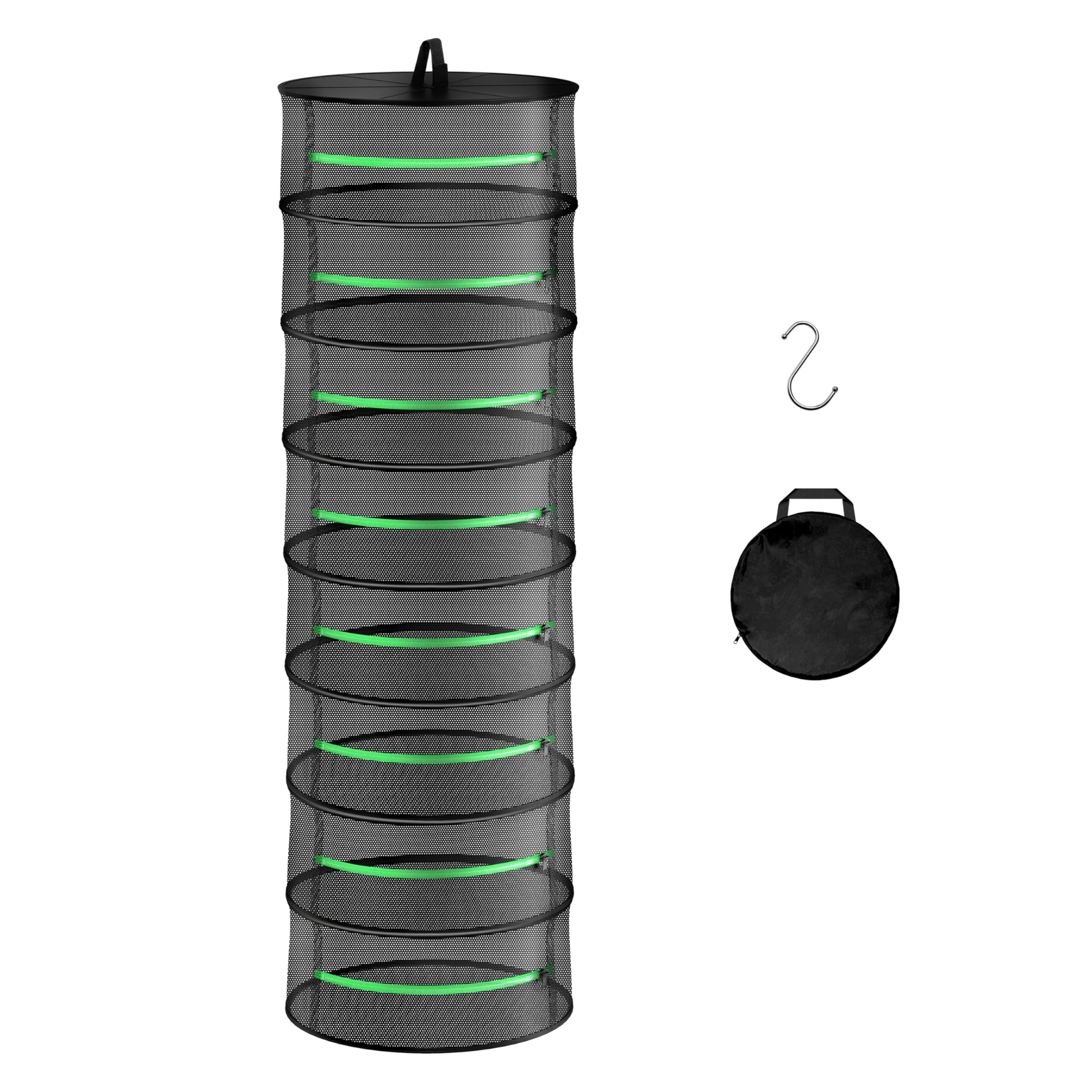 YSSOA 8 Layer 24'' Herb Drying Rack, with Zipper & Hook for Plants, Herbs, Seeds and Buds in Grow Tent, Closet, Hydroponics, Garden Outdoor