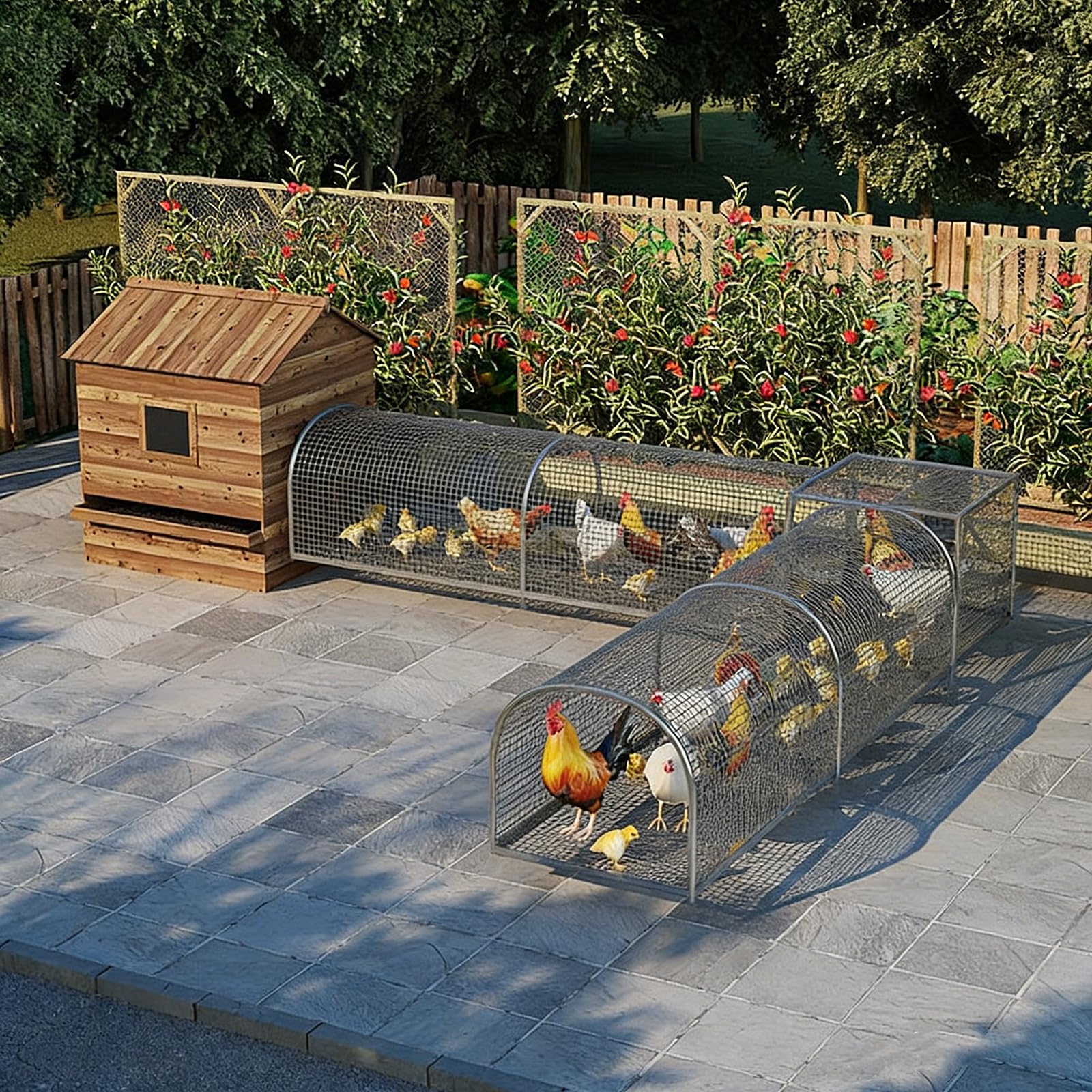 Gallinero Para Exteriores, Túnel Metálico Para Pollos, Corral Para 5-10 Pollos, Estructura Resistente De Acero Galvanizado, Plata, 100cm