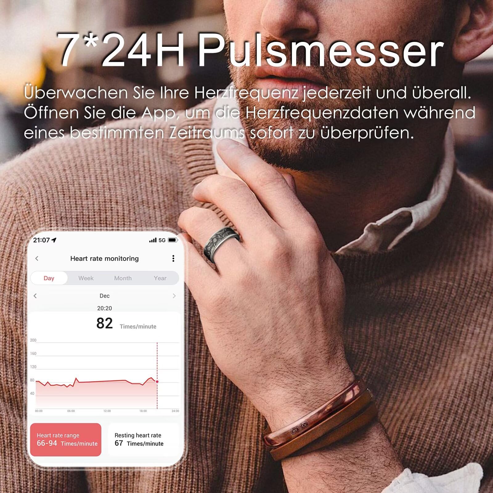 Smart Ring Android iOS Smartringe für Herren Damen Schwarz Smartring Fitness Ring Tracker Schlaftracker Pulsmesser Pedometro Fitnessring Herzquenz Fitness Tracker