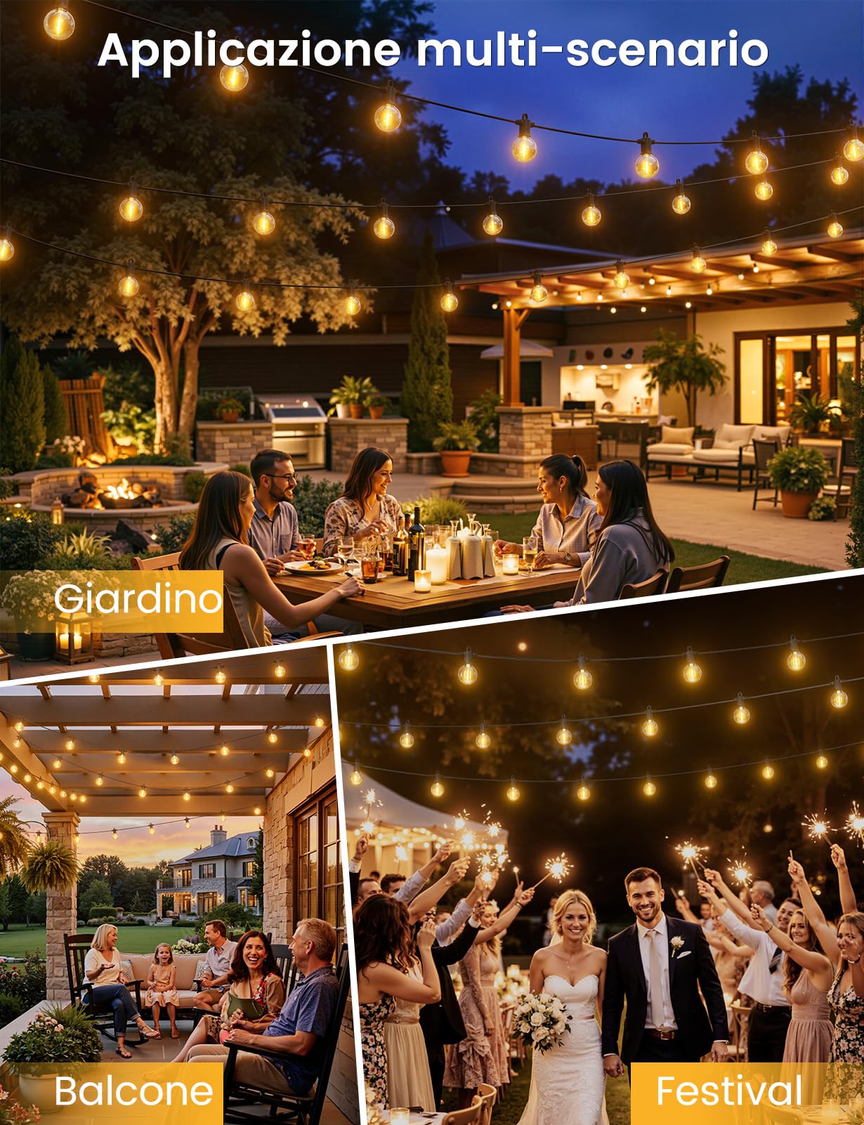 ZOTOYI Catena Luminosa Solare da Esterno 9m, 10+1 LED G40 Tenda Luminosa a Energia Solare con Pannello Regolabile e USB, per Illuminare Balcone e Giardino con 4 Modalità, IP65