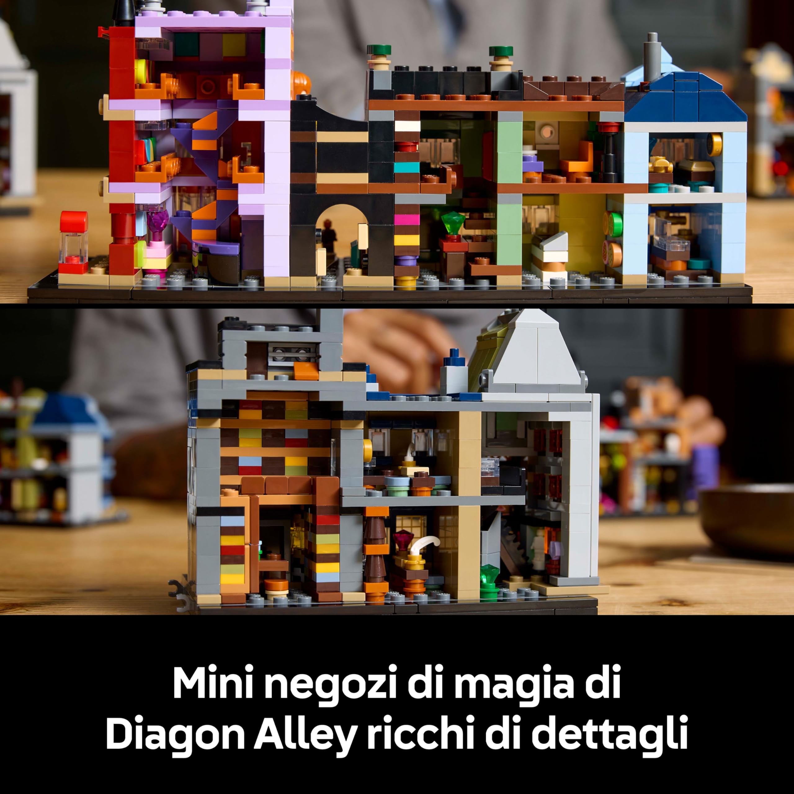 LEGO Harry Potter Negozi di Magia di Diagon Alley, Miniatura da Esposizione e Collezione con 16 Microfigure tra cui Harry, Draco Malfoy, Hermione Granger e Famiglia Weasleys, Regalo Uomo o Donna 76444